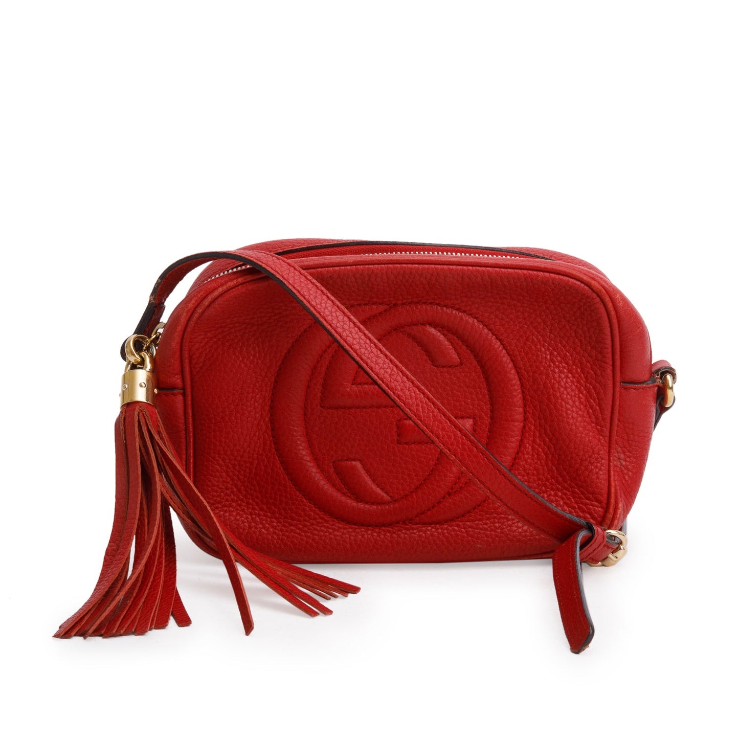 Gucci Red Pebbled Calfskin Leather Small Soho Disco Bag
