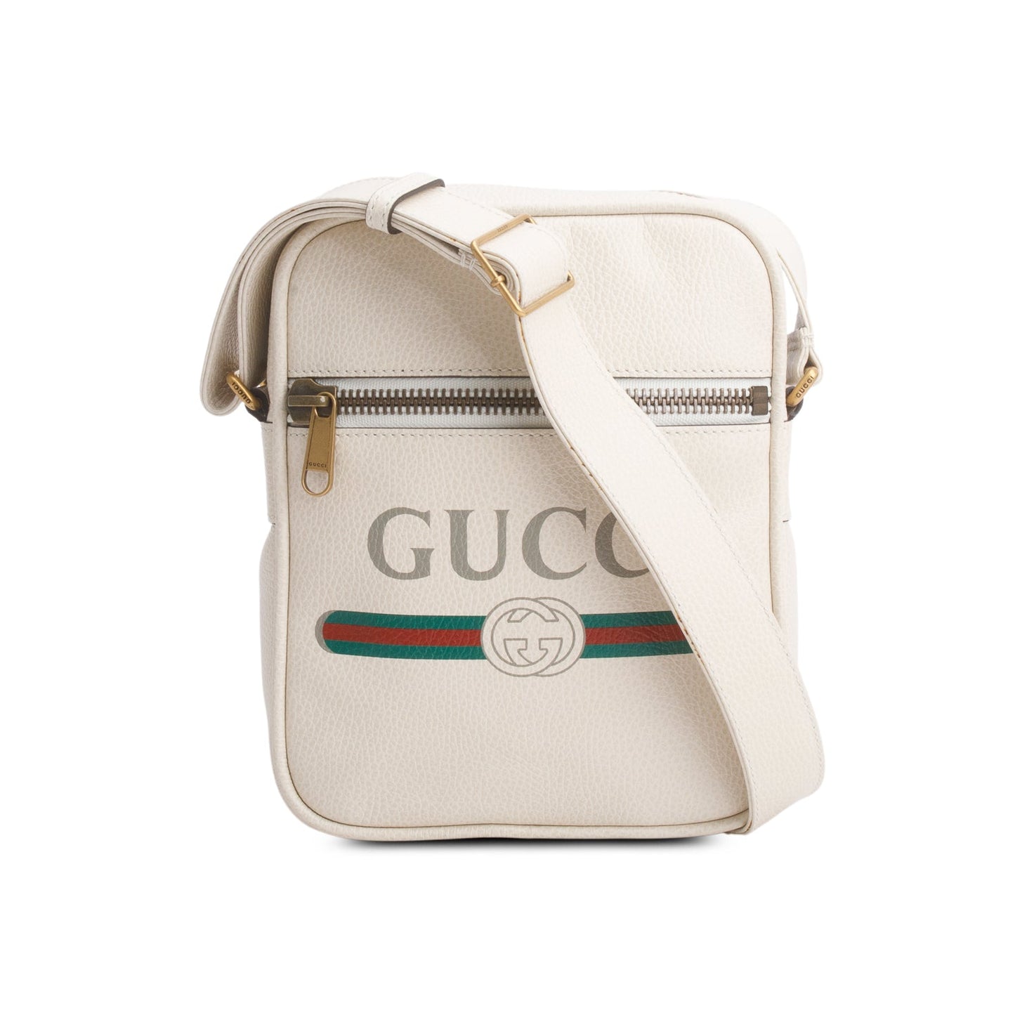 Gucci Cream Grained Calfskin Logo Messenger Bag