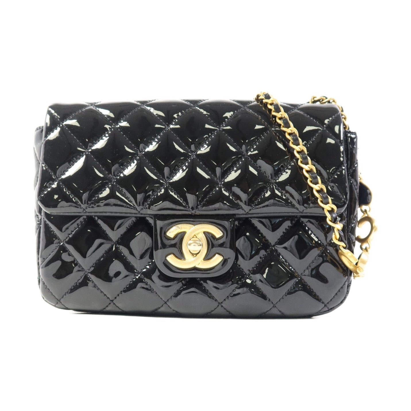 Chanel Black Quilted Patent Leather Coco De Toi Heart Square  Flap Bag