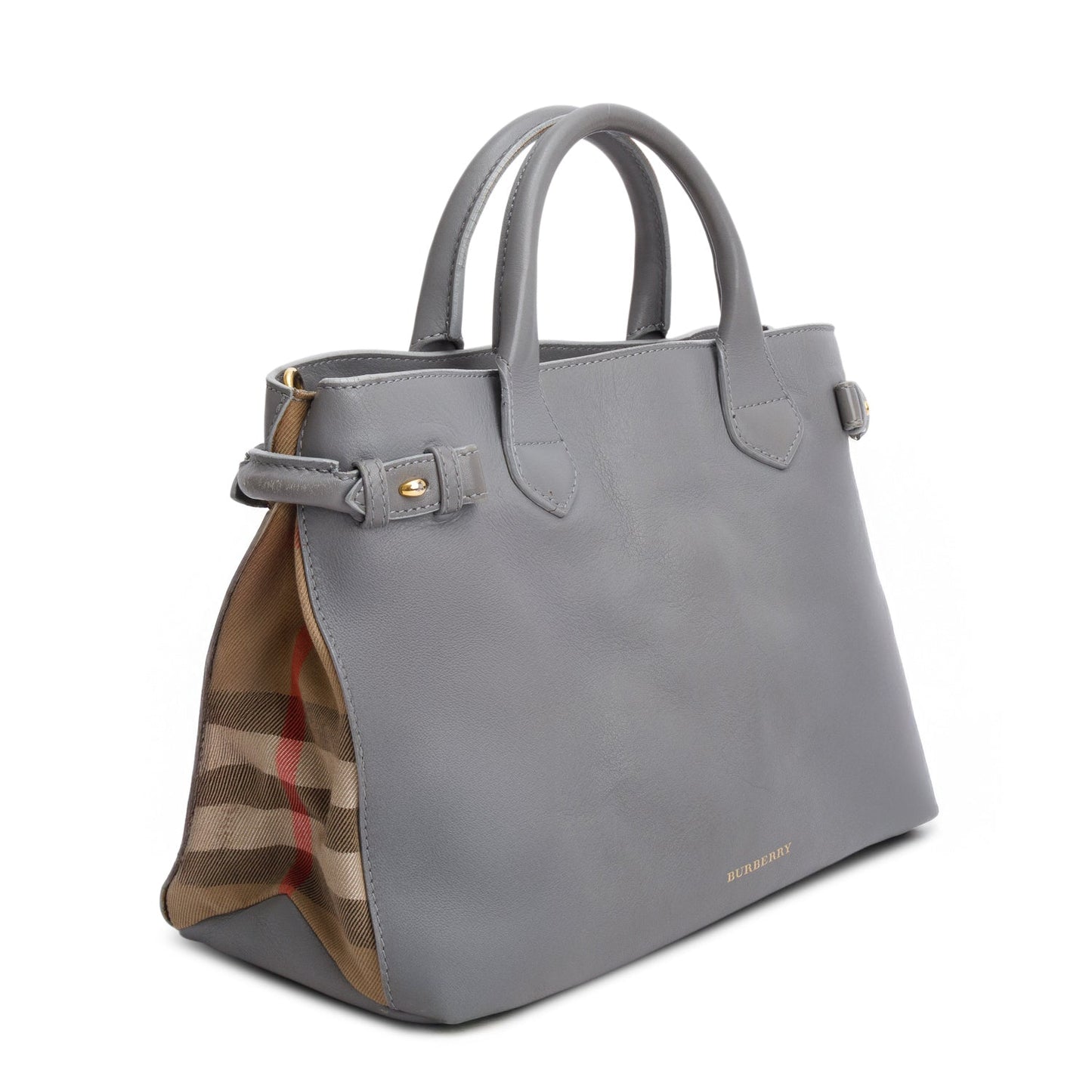 Burberry Grey Calfskin Leather House Check Medium Banner Tote