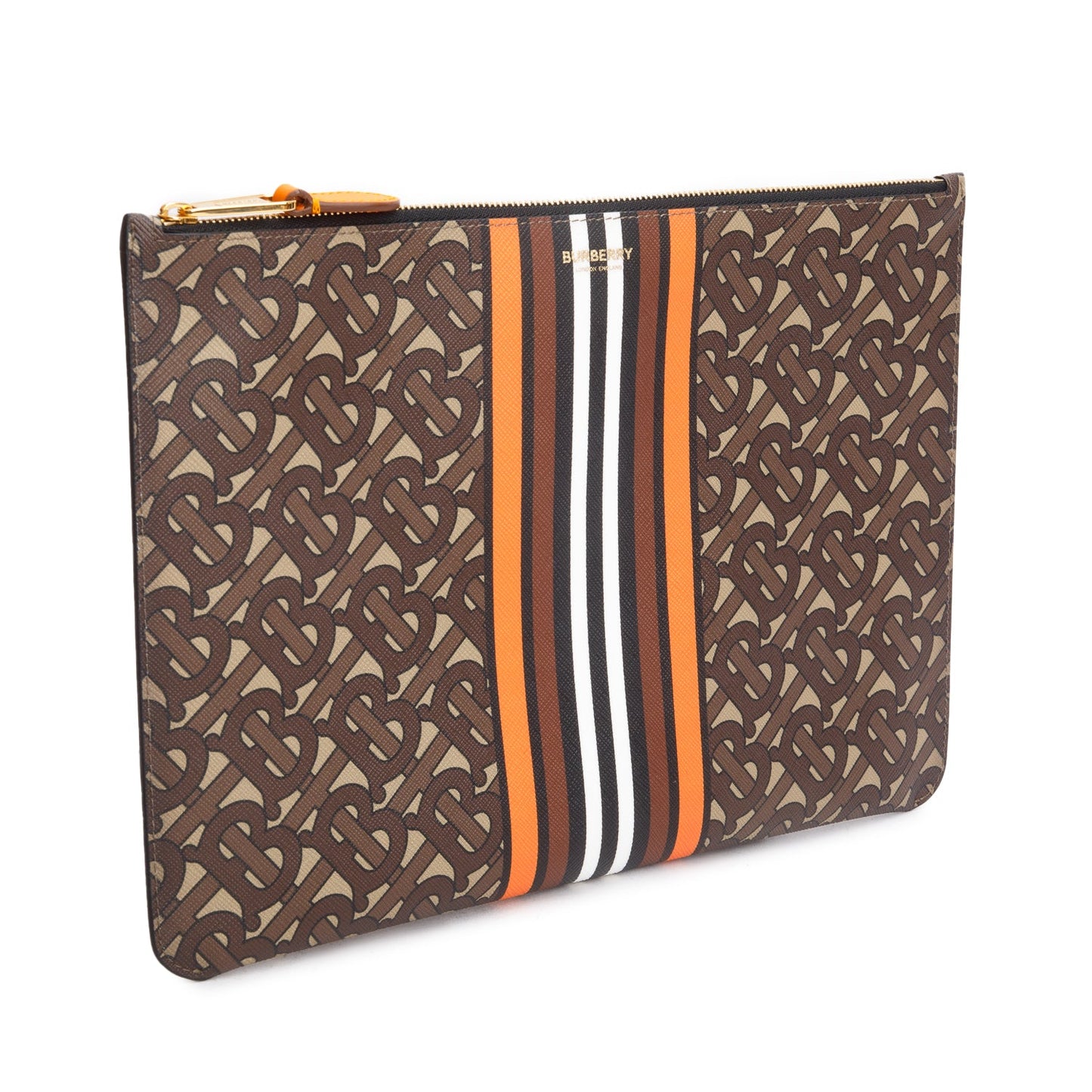 Burberry Brown/Orange Canvas TB Monogram Zip Pouch