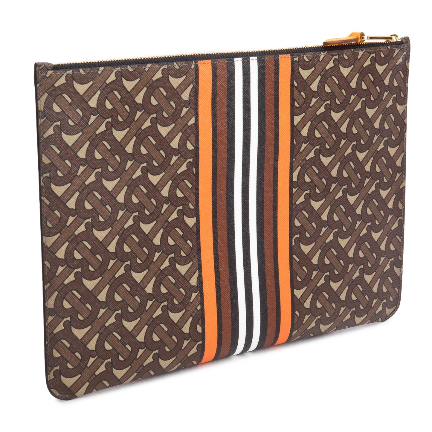 Burberry Brown/Orange Canvas TB Monogram Zip Pouch