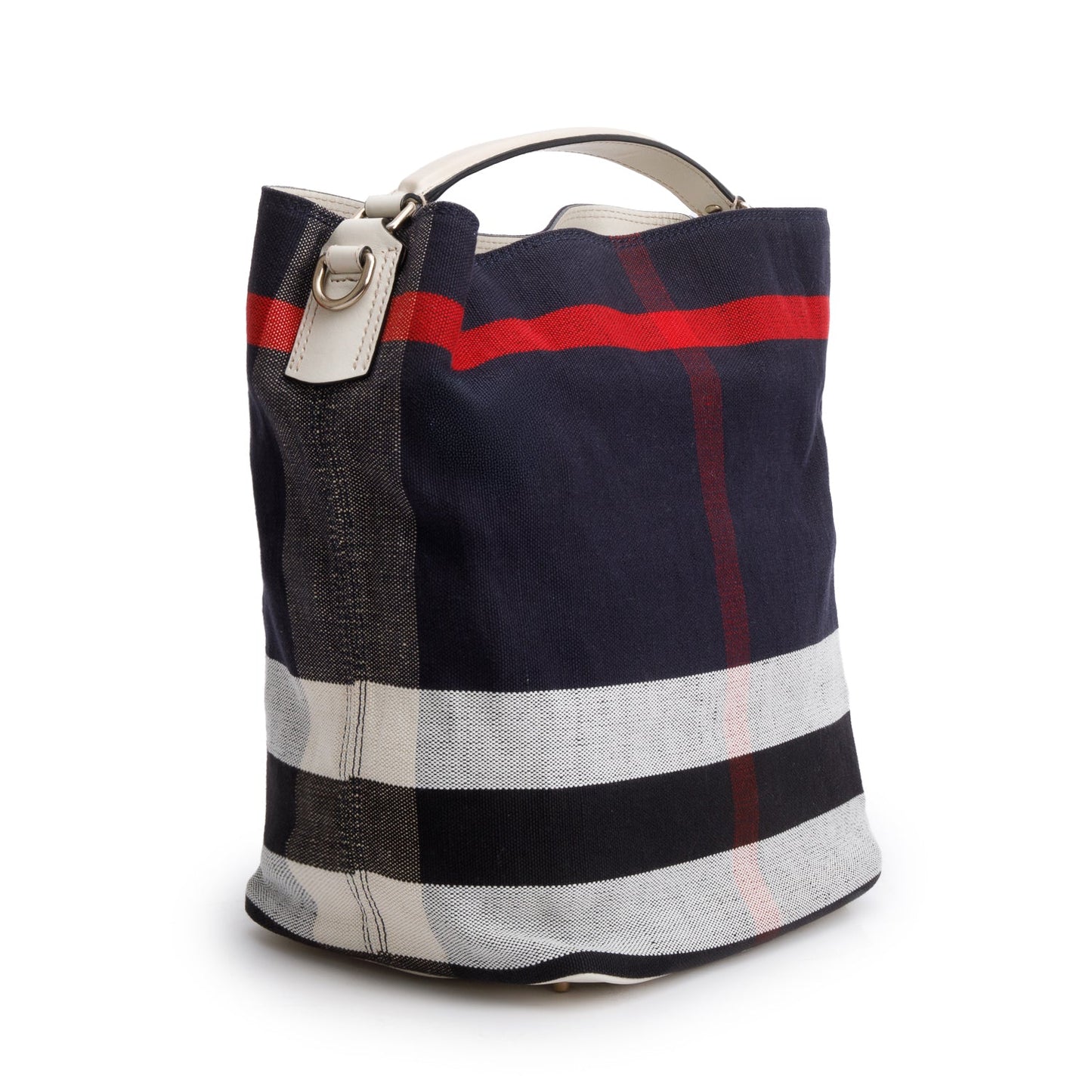 Burberry Navy Canvas Ashby Mega Check Bucket Bag