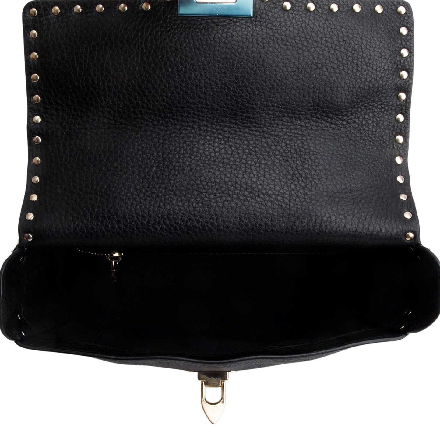 Valentino Black Grained Calfskin Leather Rockstud Top Handle Bag