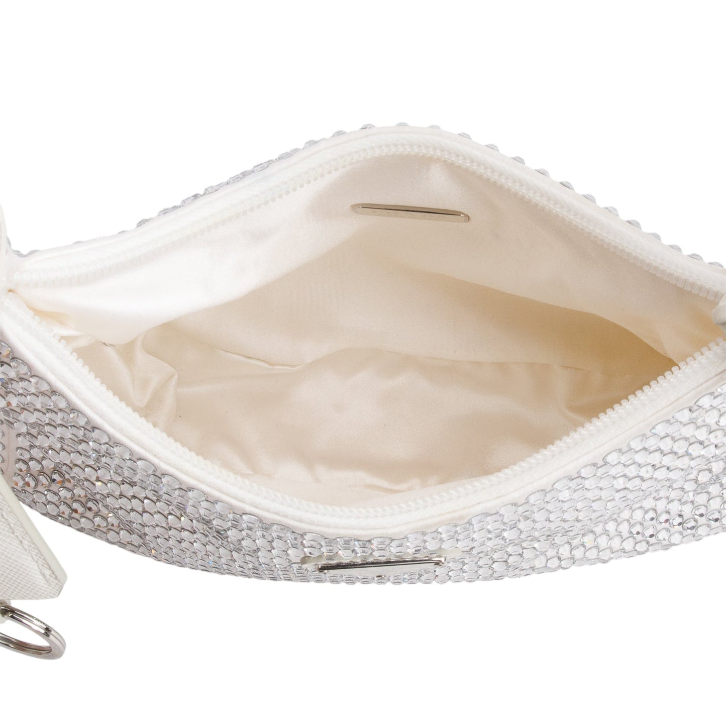 Prada White Satin Crystal Mini Re-Edition 2000 Bag