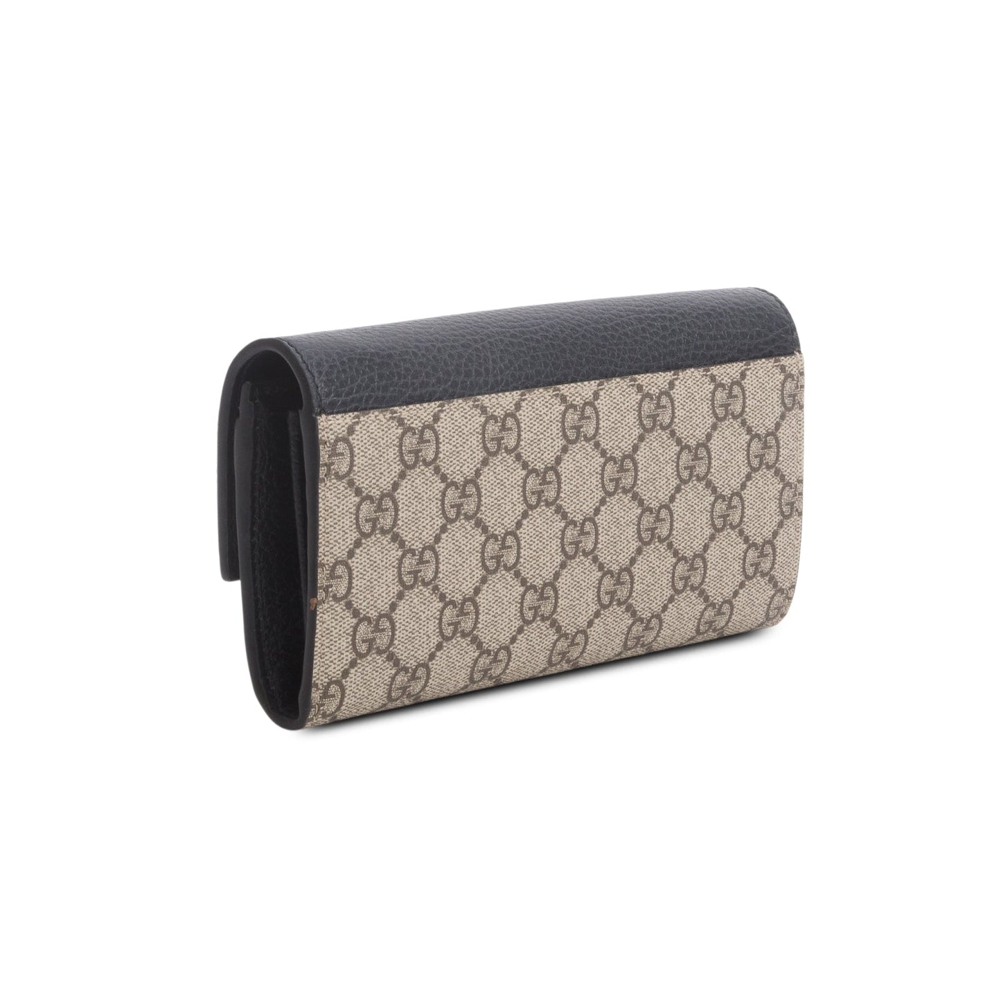 Gucci Black Calfskin Leather GG Supreme Marmont Bi-Color Wallet On Chain