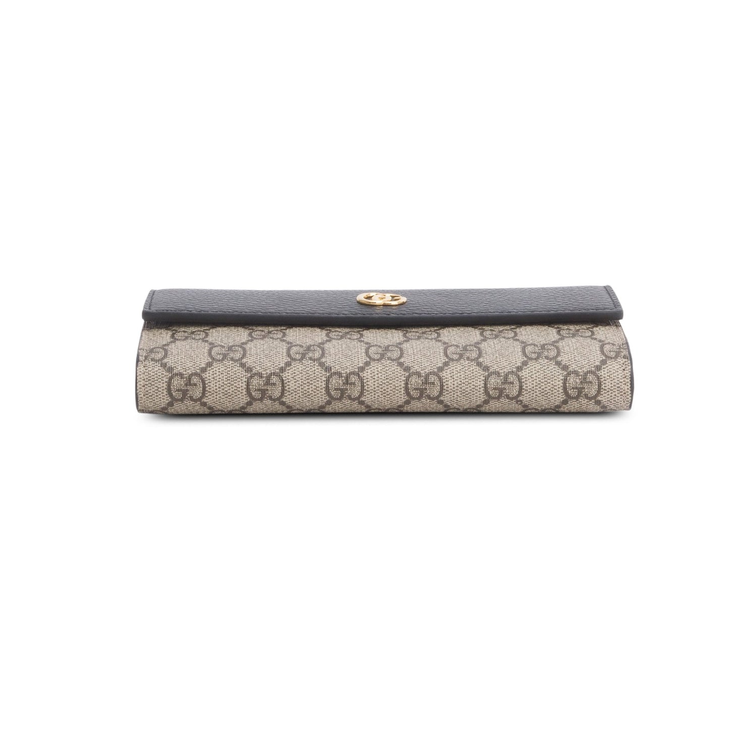 Gucci Black Calfskin Leather GG Supreme Marmont Bi-Color Wallet On Chain