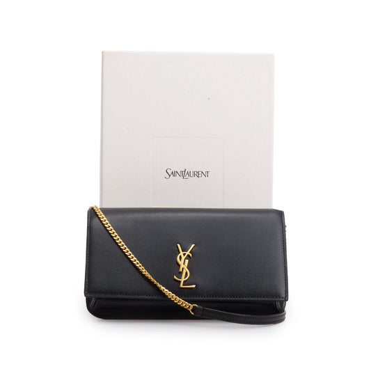 Saint Laurent 2024 Black Smooth Leather Cassandre Phone Holder