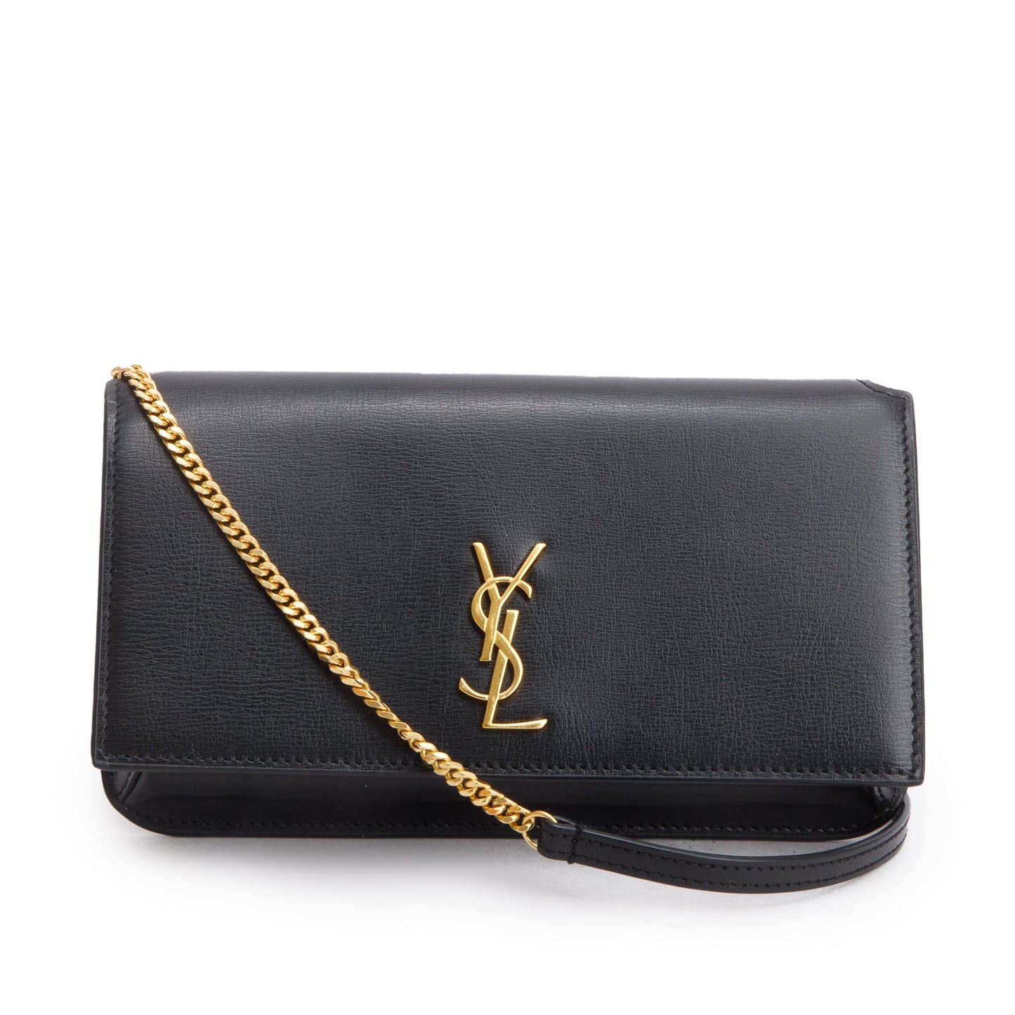 Saint Laurent 2024 Black Smooth Leather Cassandre Phone Holder