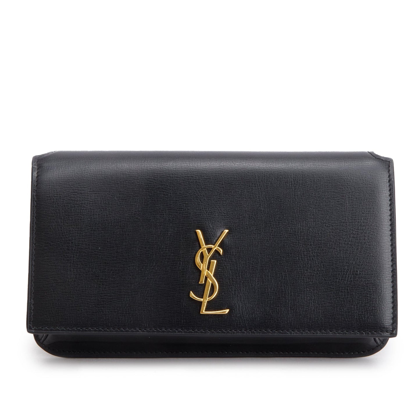 Saint Laurent 2024 Black Smooth Leather Cassandre Phone Holder