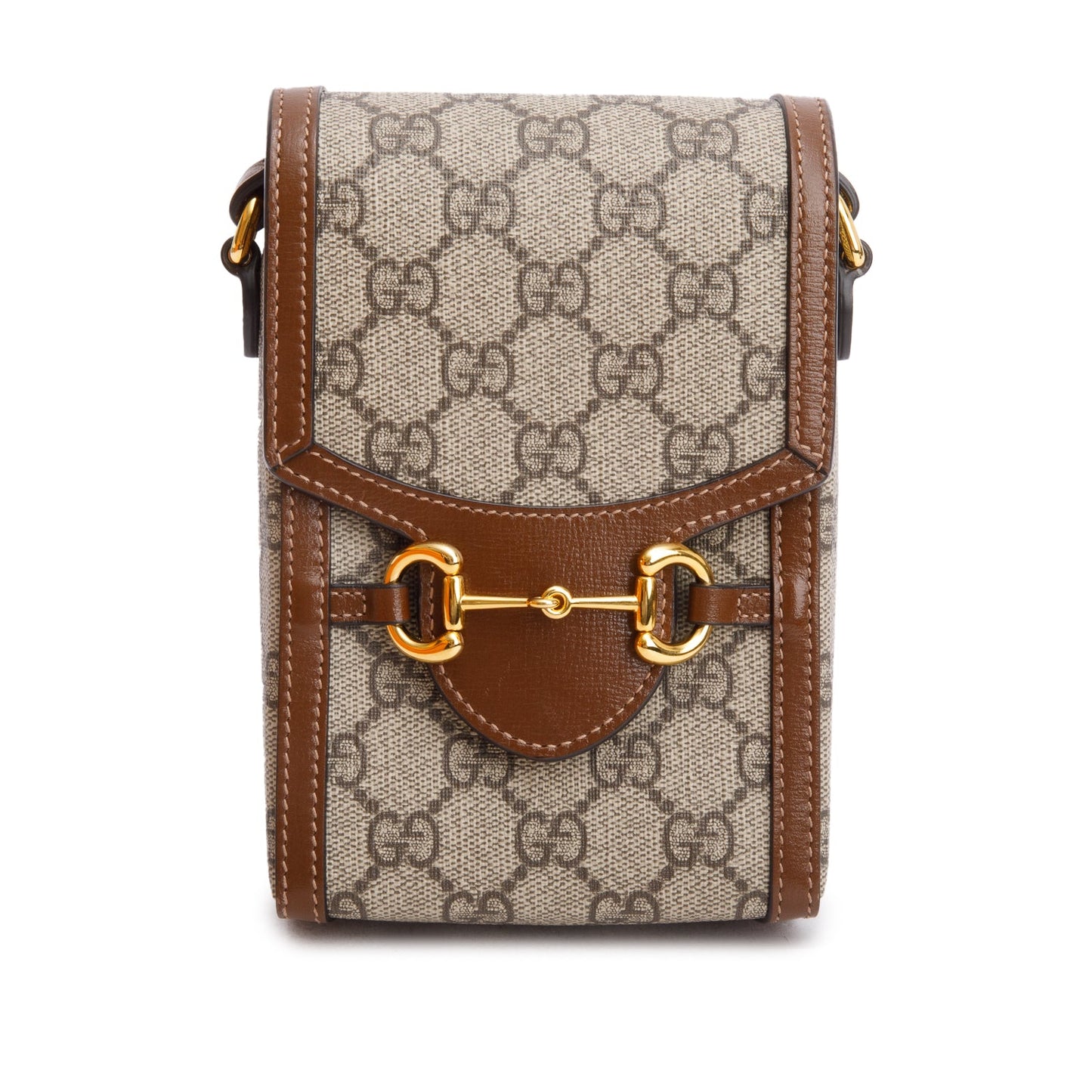 Gucci GG Supreme Brown Leather Trim Mini Horsebit 1955 Crossbody Bag