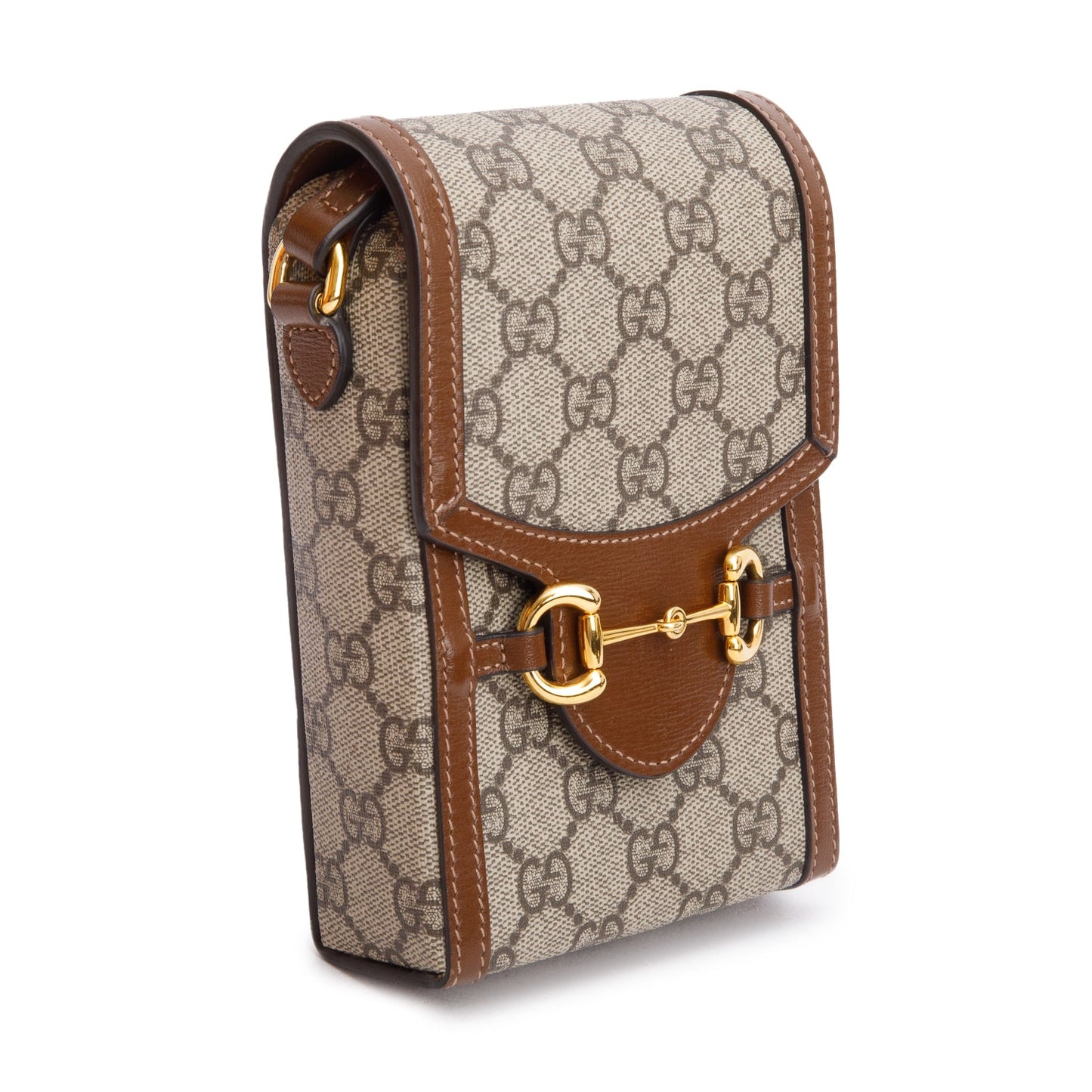 Gucci GG Supreme Brown Leather Trim Mini Horsebit 1955 Crossbody Bag