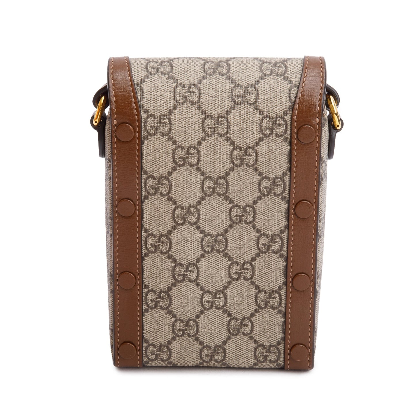 Gucci GG Supreme Brown Leather Trim Mini Horsebit 1955 Crossbody Bag