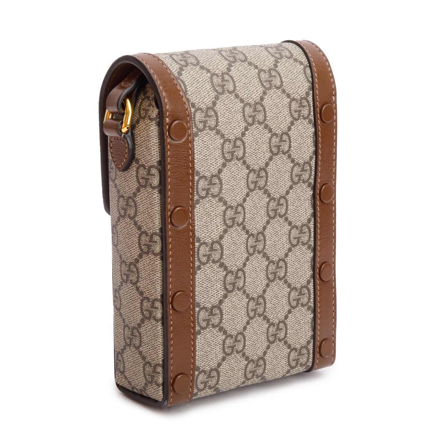 Gucci GG Supreme Brown Leather Trim Mini Horsebit 1955 Crossbody Bag