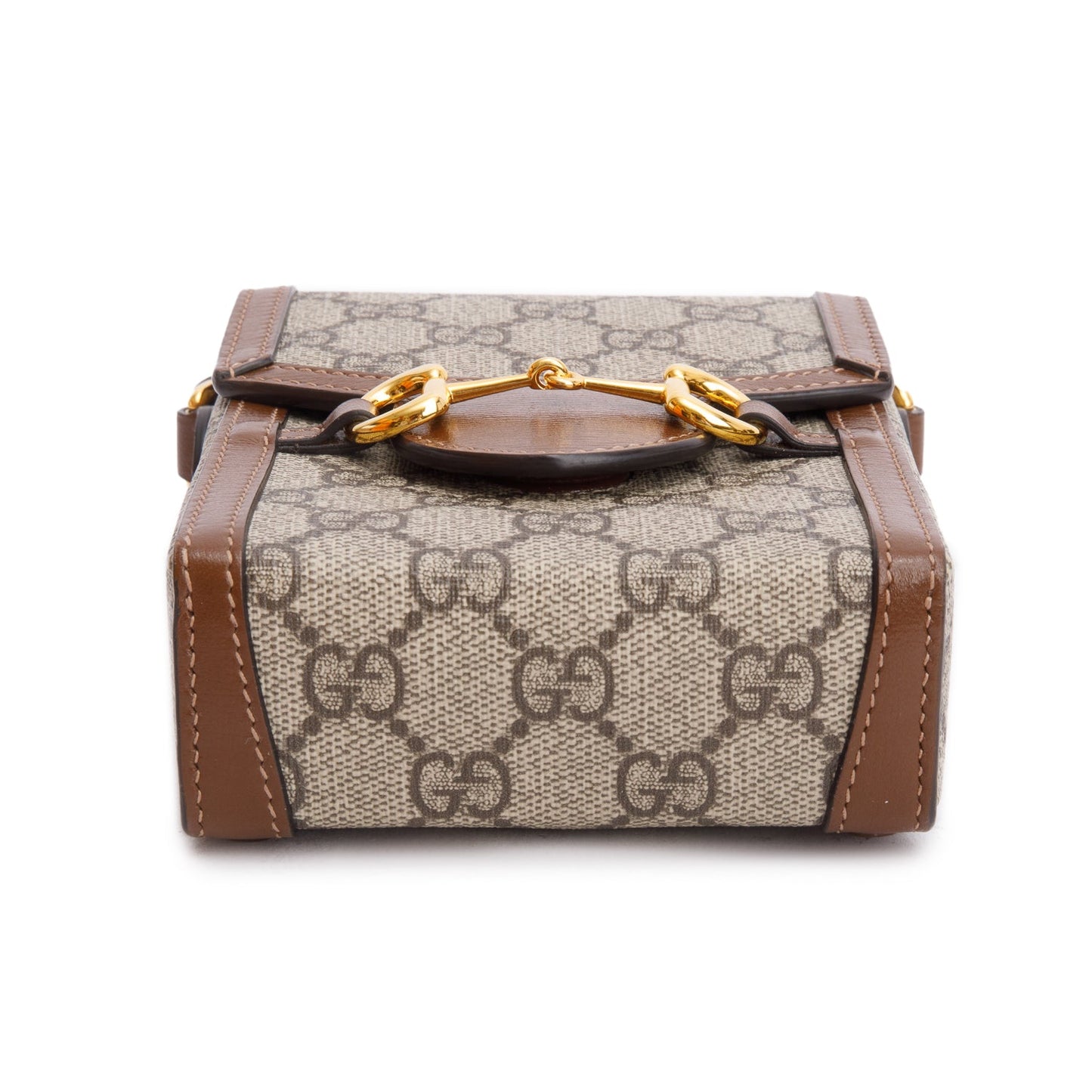 Gucci GG Supreme Brown Leather Trim Mini Horsebit 1955 Crossbody Bag