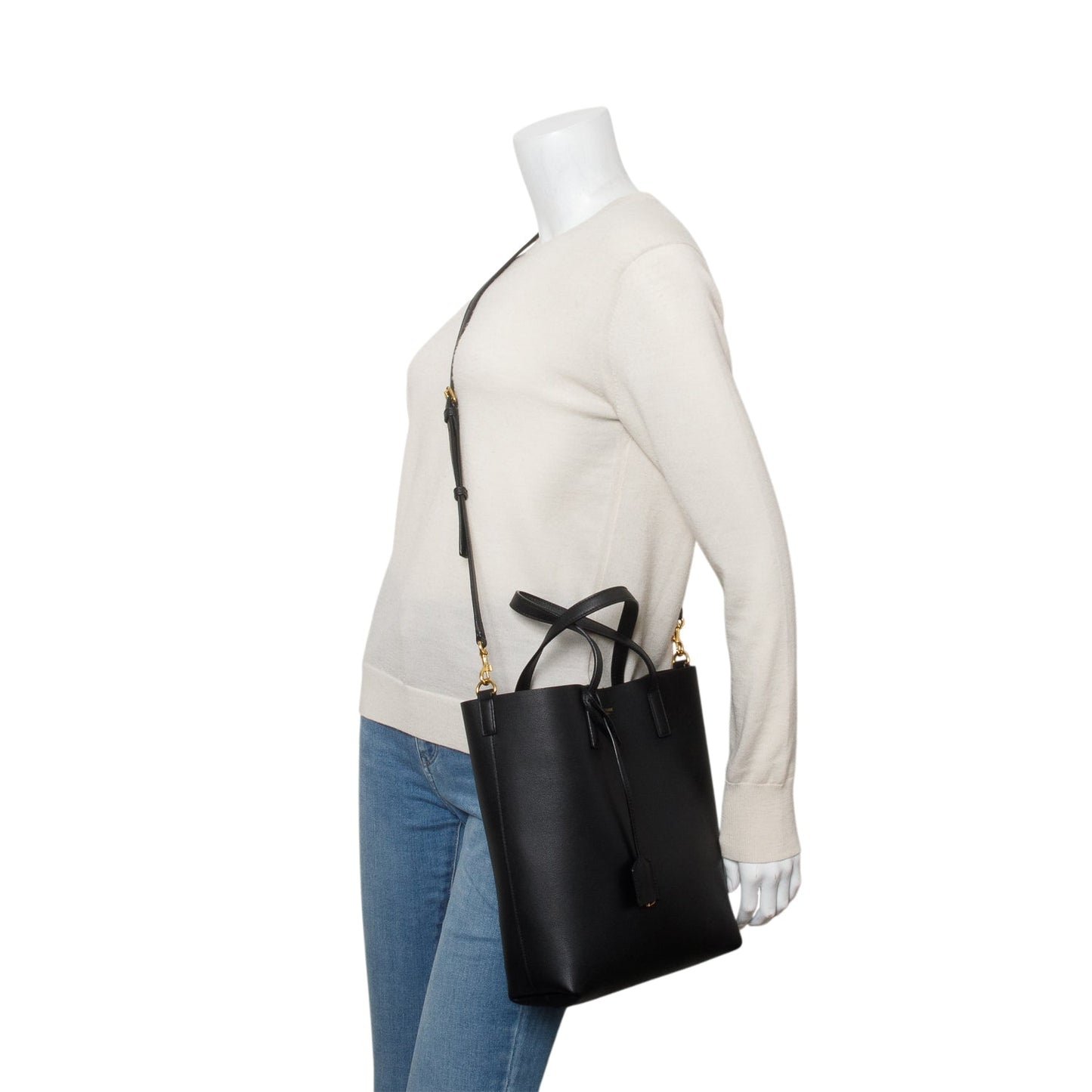 Saint Laurent 2023 Black Calfskin Leather Toy Shopping Tote