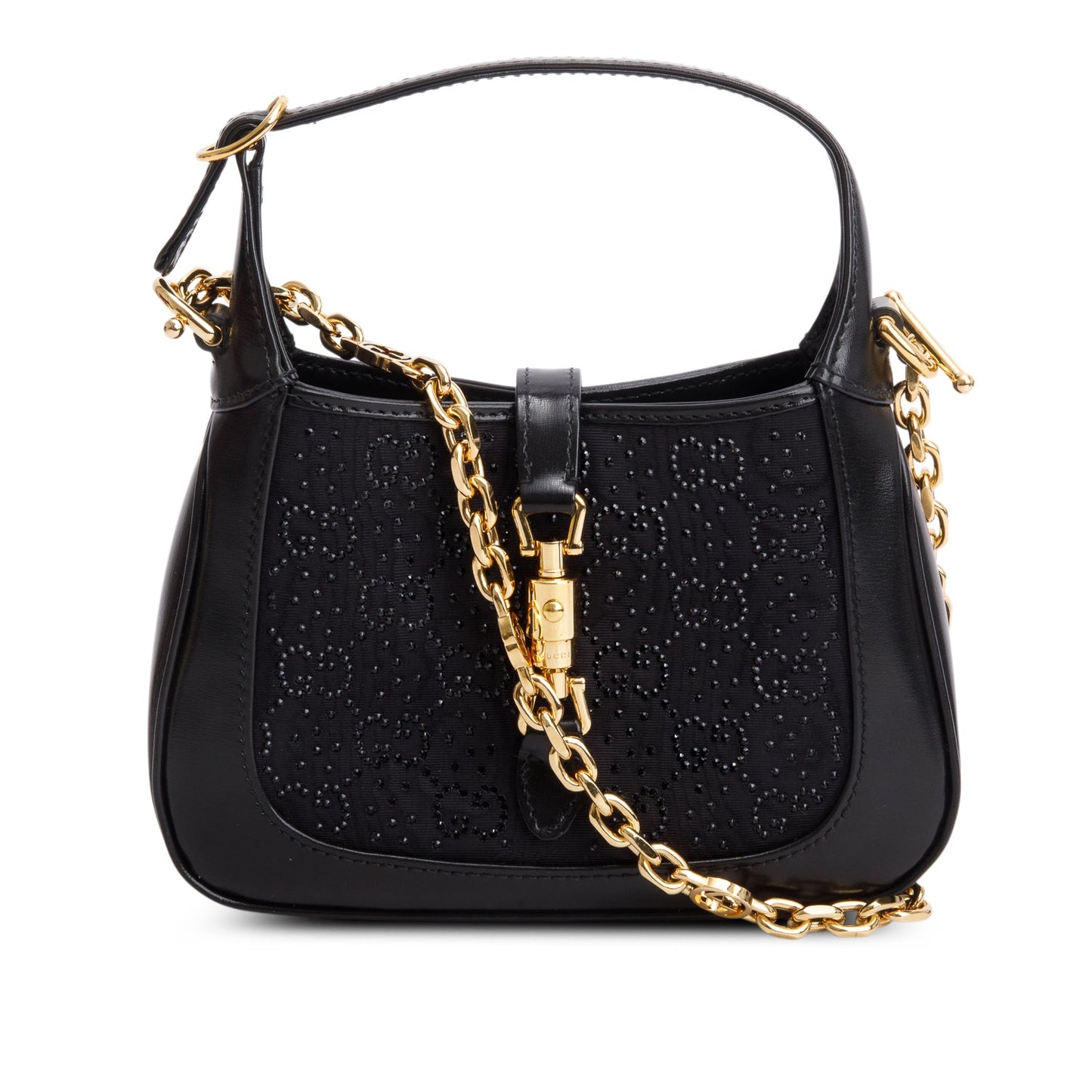 Gucci Black New Canvas Charisma Calfskin Crystal GG Monogram Mini Jackie 1961