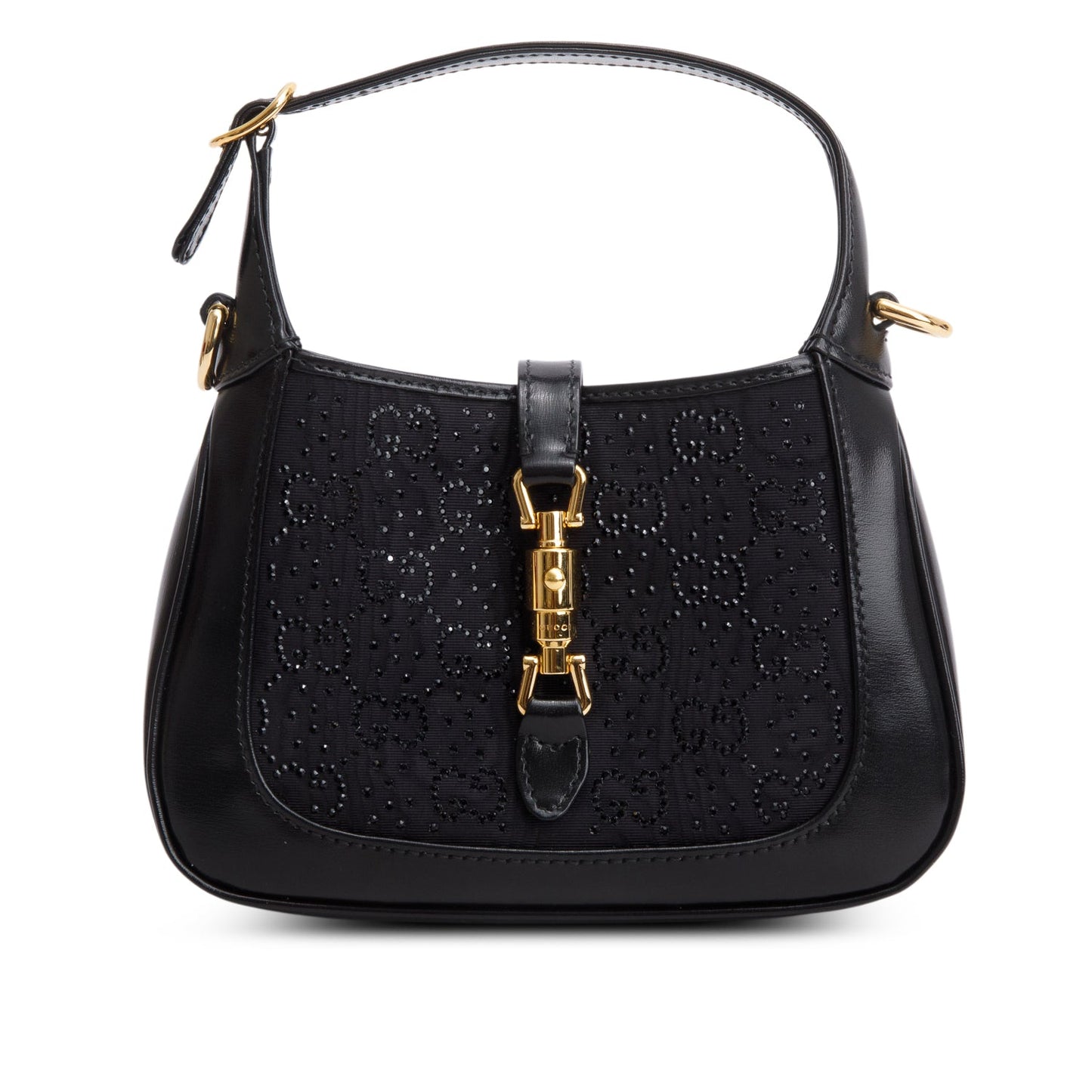Gucci Black New Canvas Charisma Calfskin Crystal GG Monogram Mini Jackie 1961