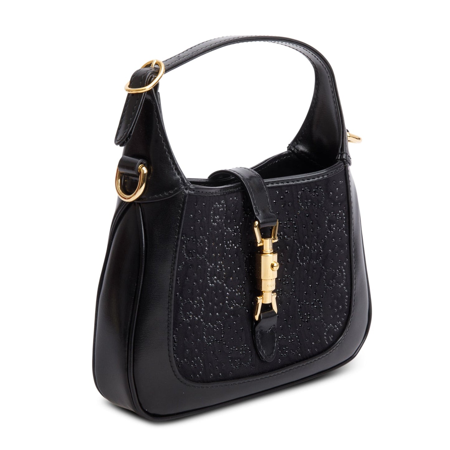 Gucci Black New Canvas Charisma Calfskin Crystal GG Monogram Mini Jackie 1961