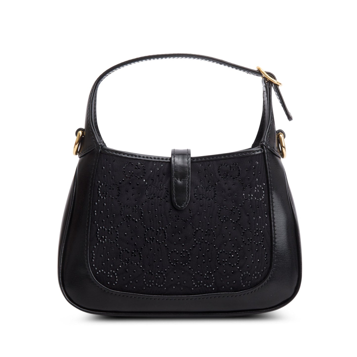 Gucci Black New Canvas Charisma Calfskin Crystal GG Monogram Mini Jackie 1961