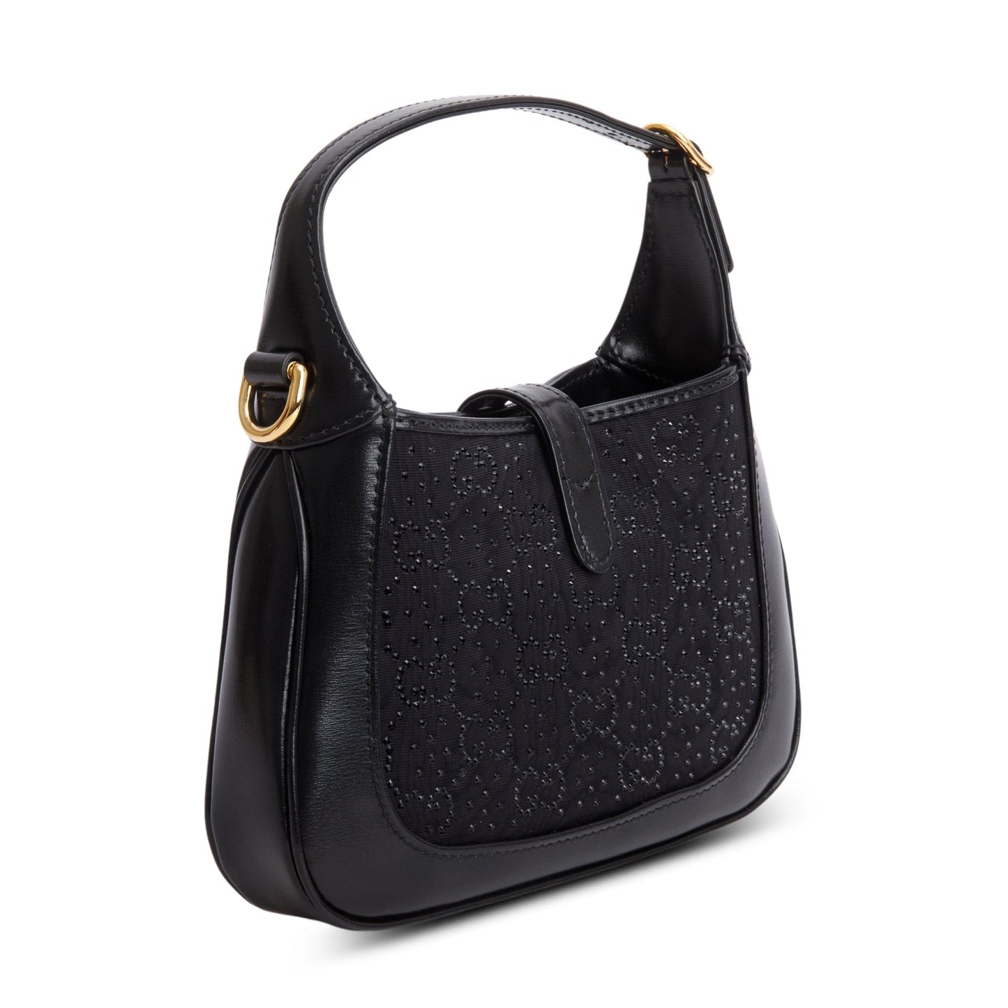 Gucci Black New Canvas Charisma Calfskin Crystal GG Monogram Mini Jackie 1961