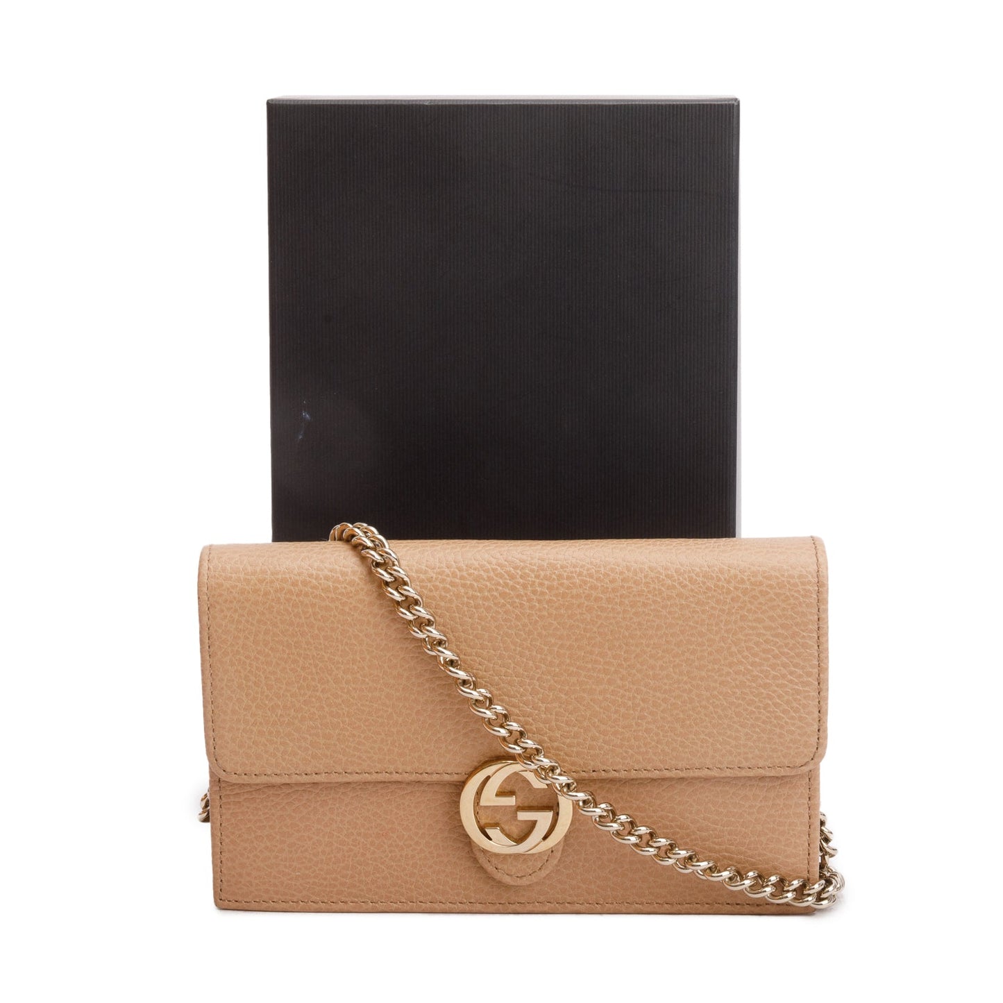 Gucci Beige Dollar Calfskin Leather Interlocking GG Wallet on Chain
