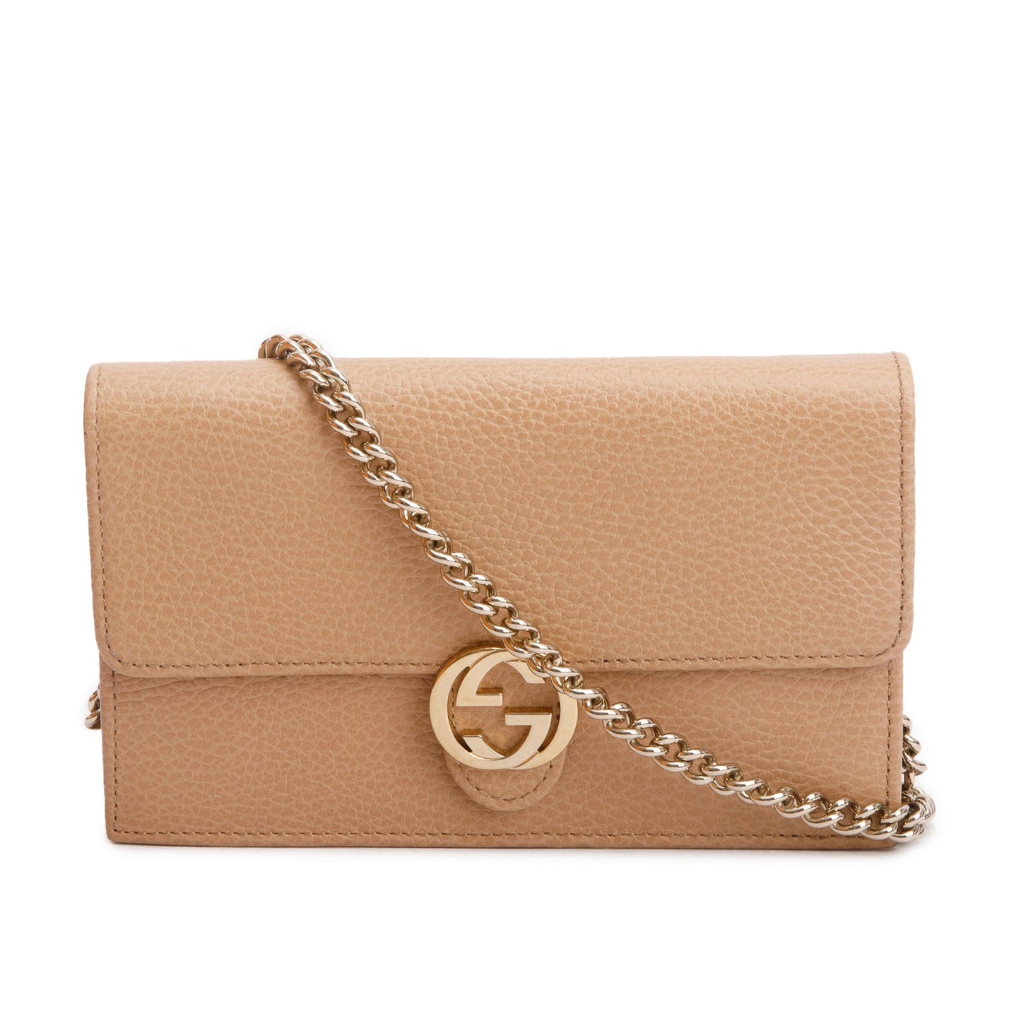 Gucci Beige Dollar Calfskin Leather Interlocking GG Wallet on Chain