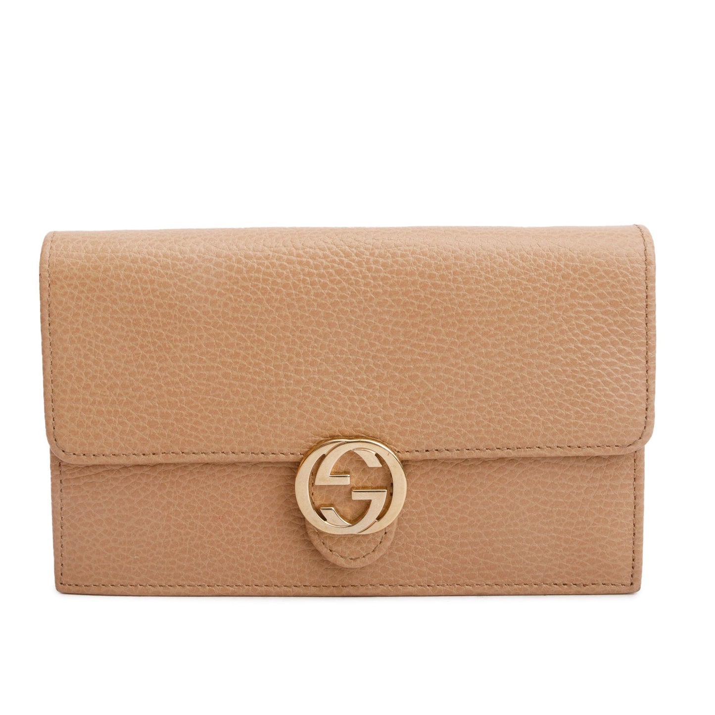 Gucci Beige Dollar Calfskin Leather Interlocking GG Wallet on Chain