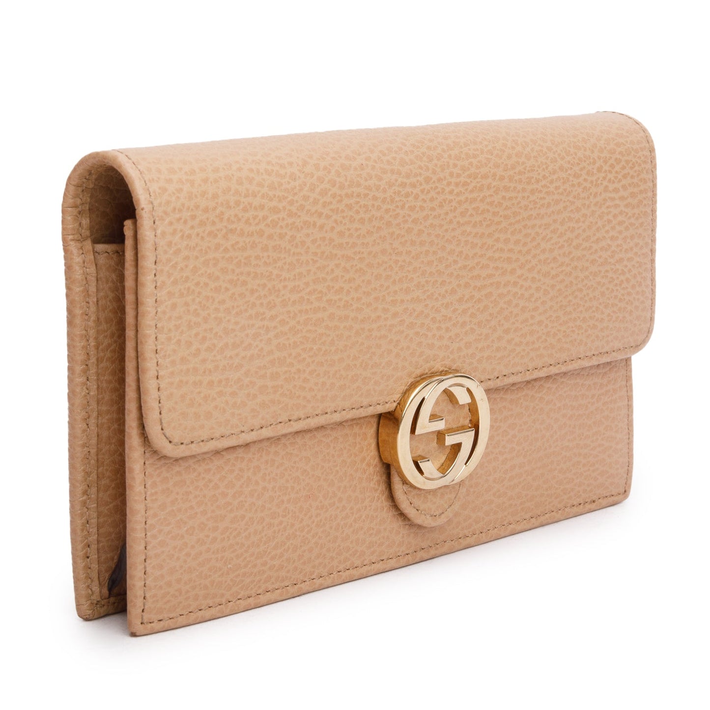 Gucci Beige Dollar Calfskin Leather Interlocking GG Wallet on Chain