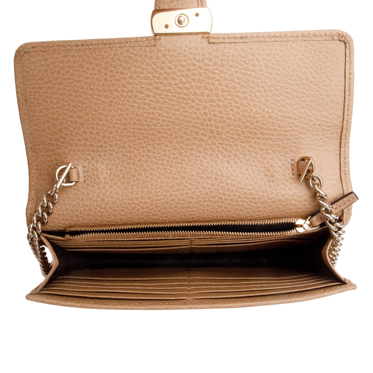 Gucci Beige Dollar Calfskin Leather Interlocking GG Wallet on Chain