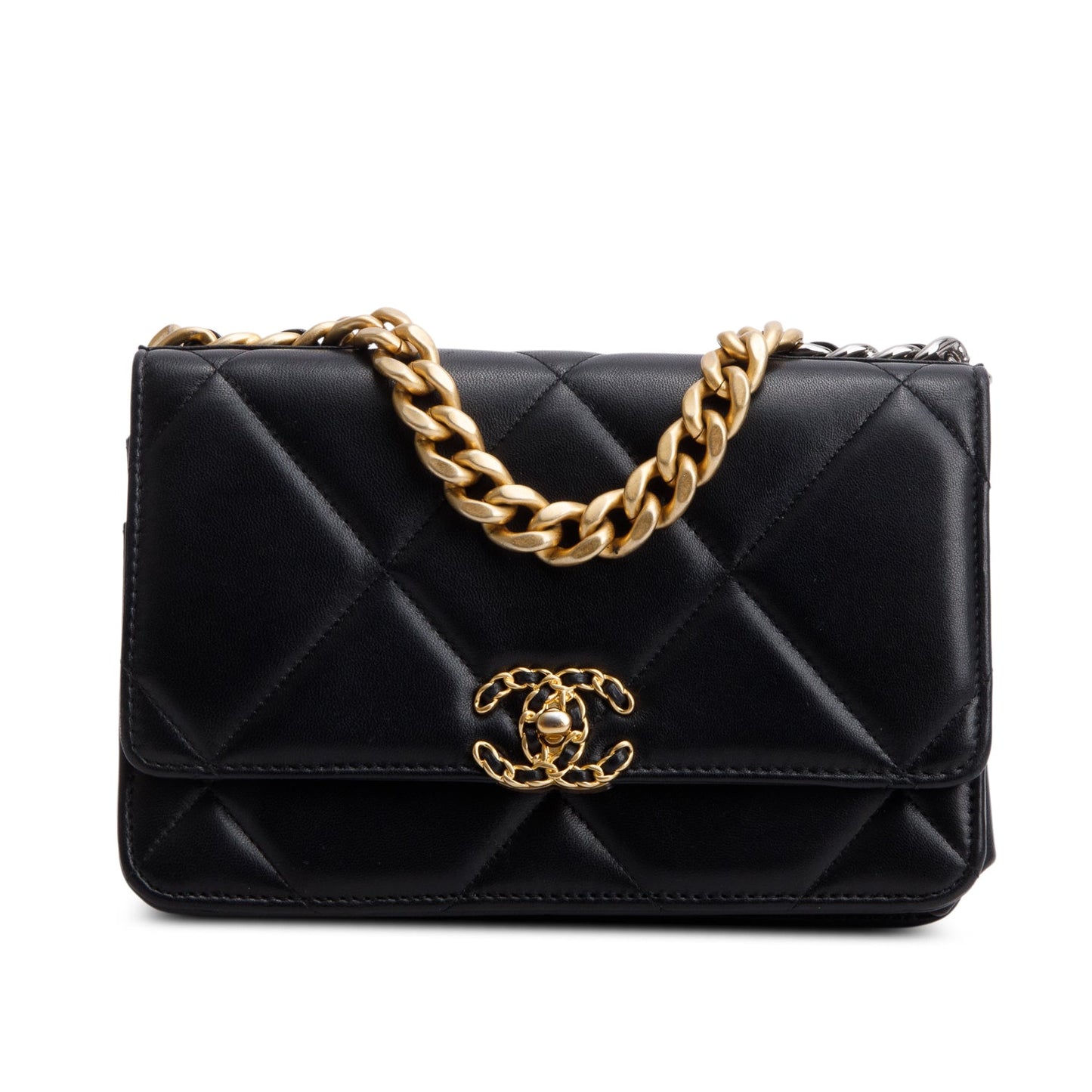 Chanel Black Quilted Lambskin Leather 19 Wallet On Chain