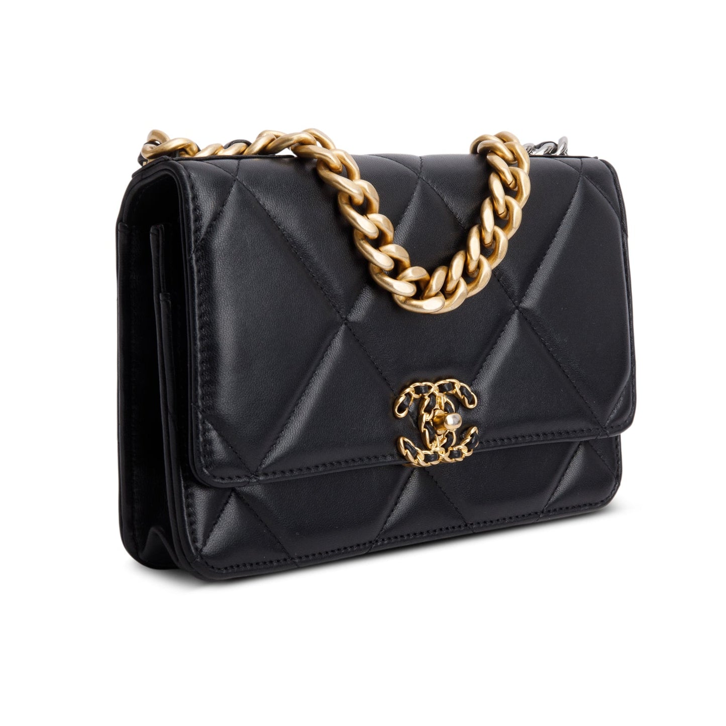 Chanel Black Quilted Lambskin Leather 19 Wallet On Chain