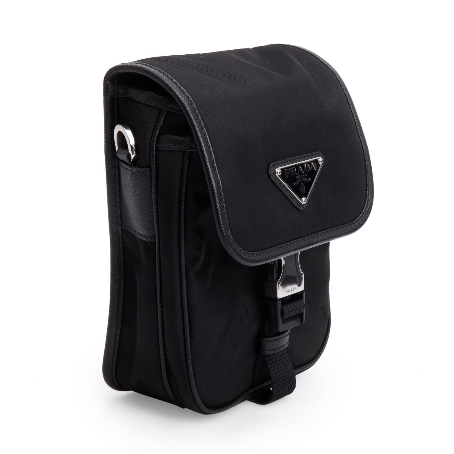 Prada Black Re-Nylon Saffiano Mini Pocket Single Snap Buckle Messenger Bag