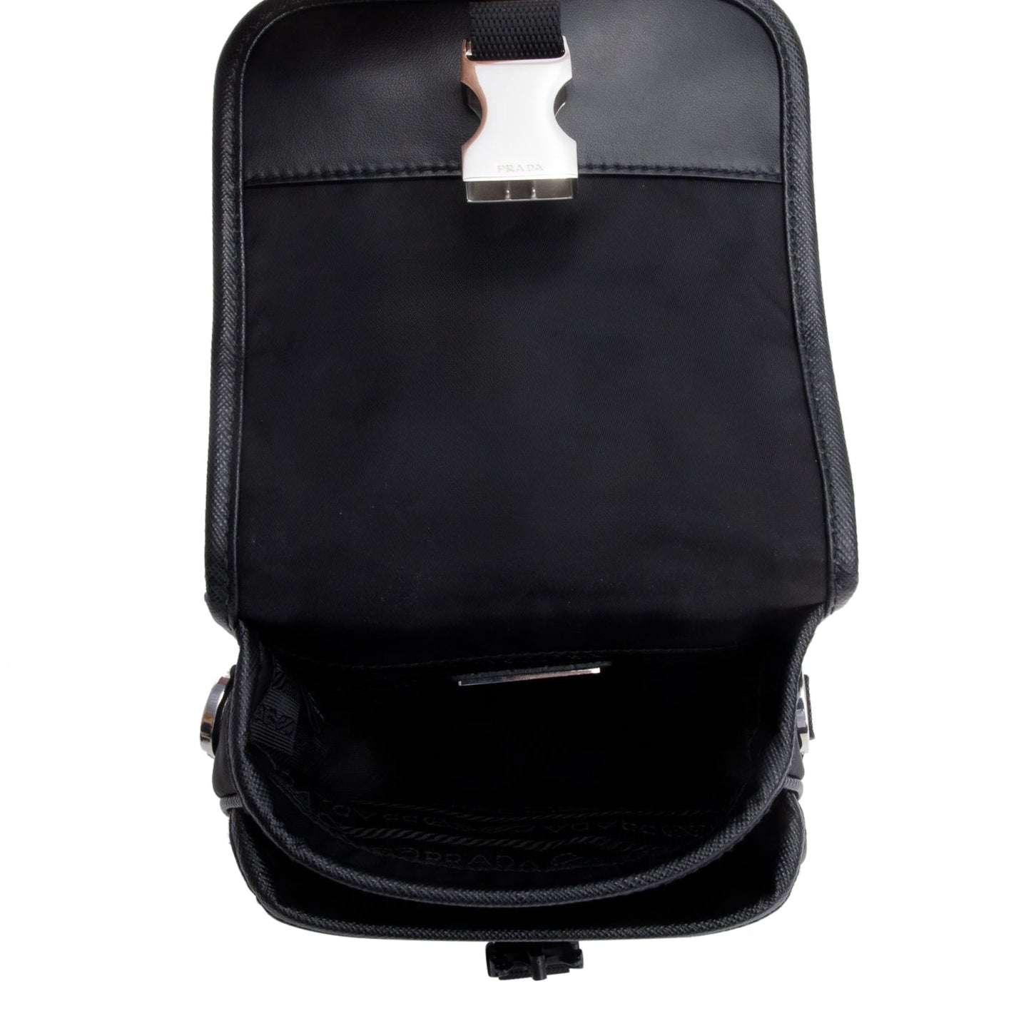 Prada Black Re-Nylon Saffiano Mini Pocket Single Snap Buckle Messenger Bag