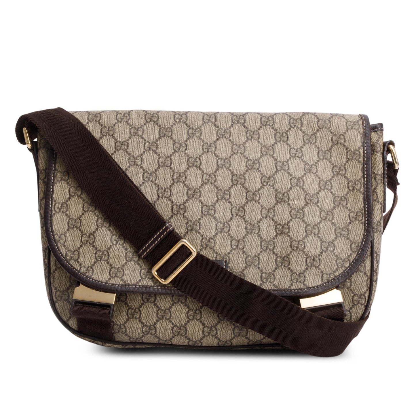 Gucci GG Supreme Double Buckle Flap Messenger Bag