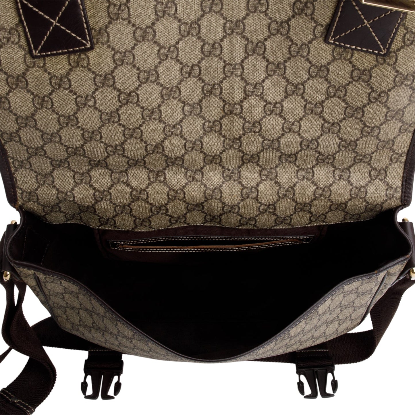 Gucci GG Supreme Double Buckle Flap Messenger Bag