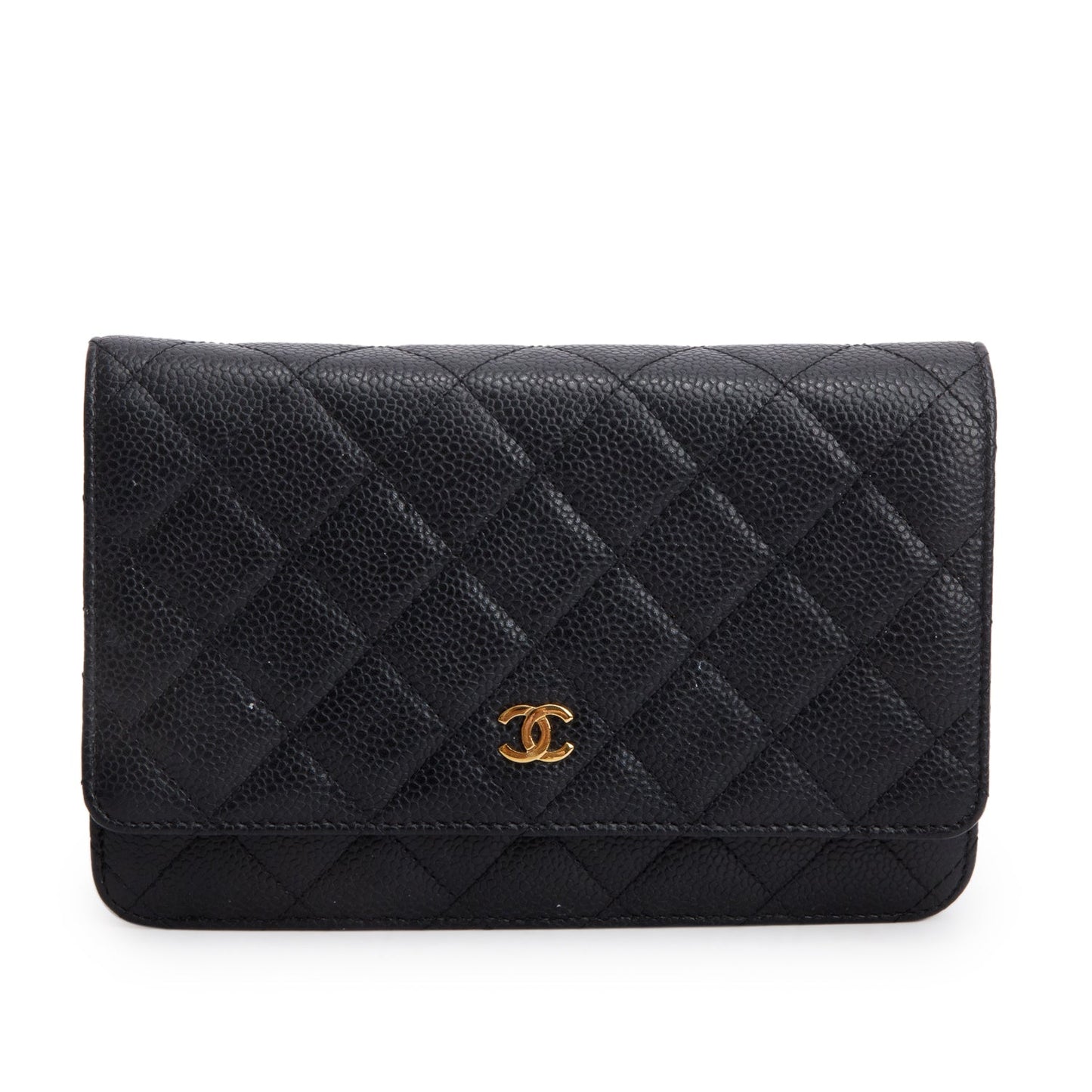Chanel Black Quilted Caviar Leather Classic Wallet on Chain