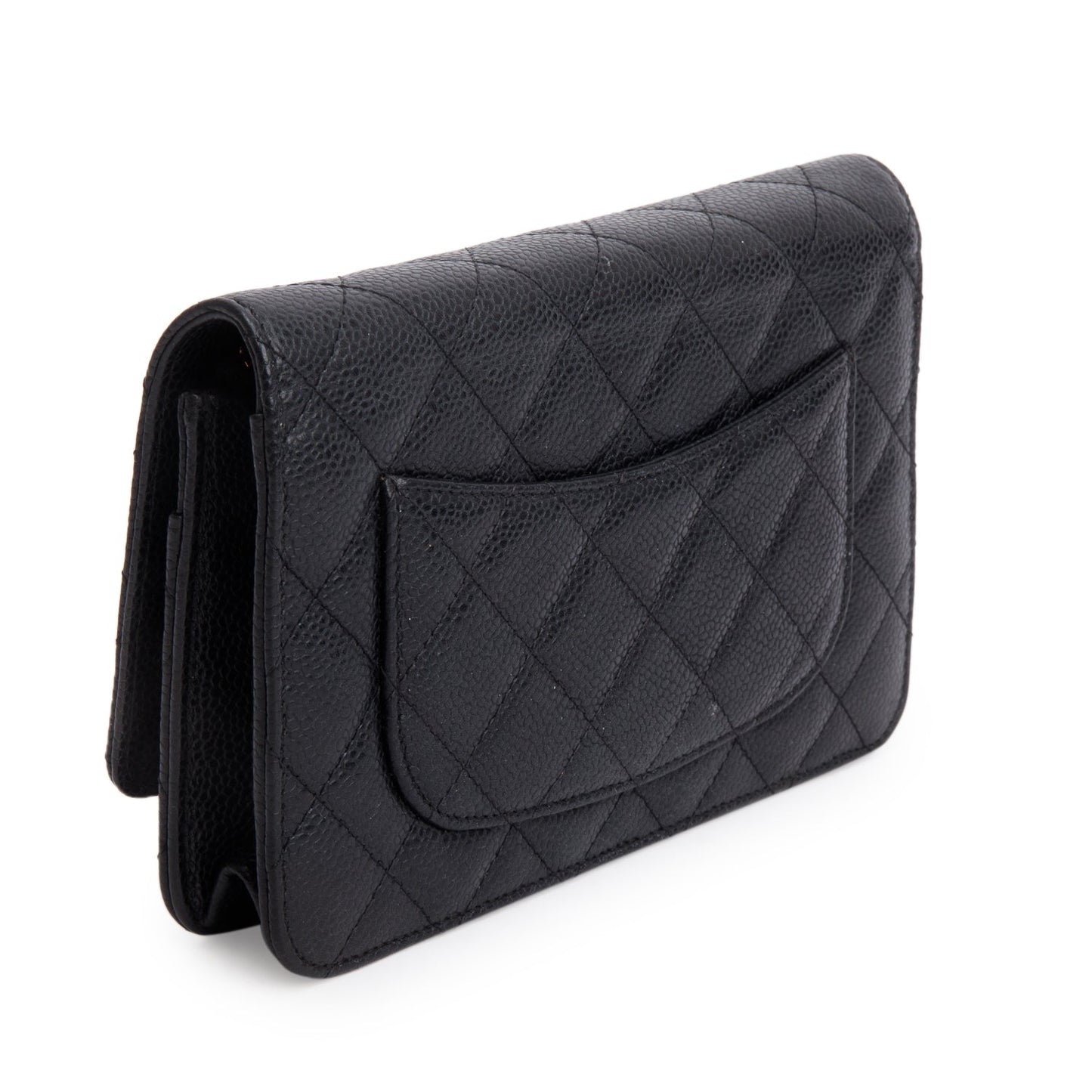 Chanel Black Quilted Caviar Leather Classic Wallet on Chain