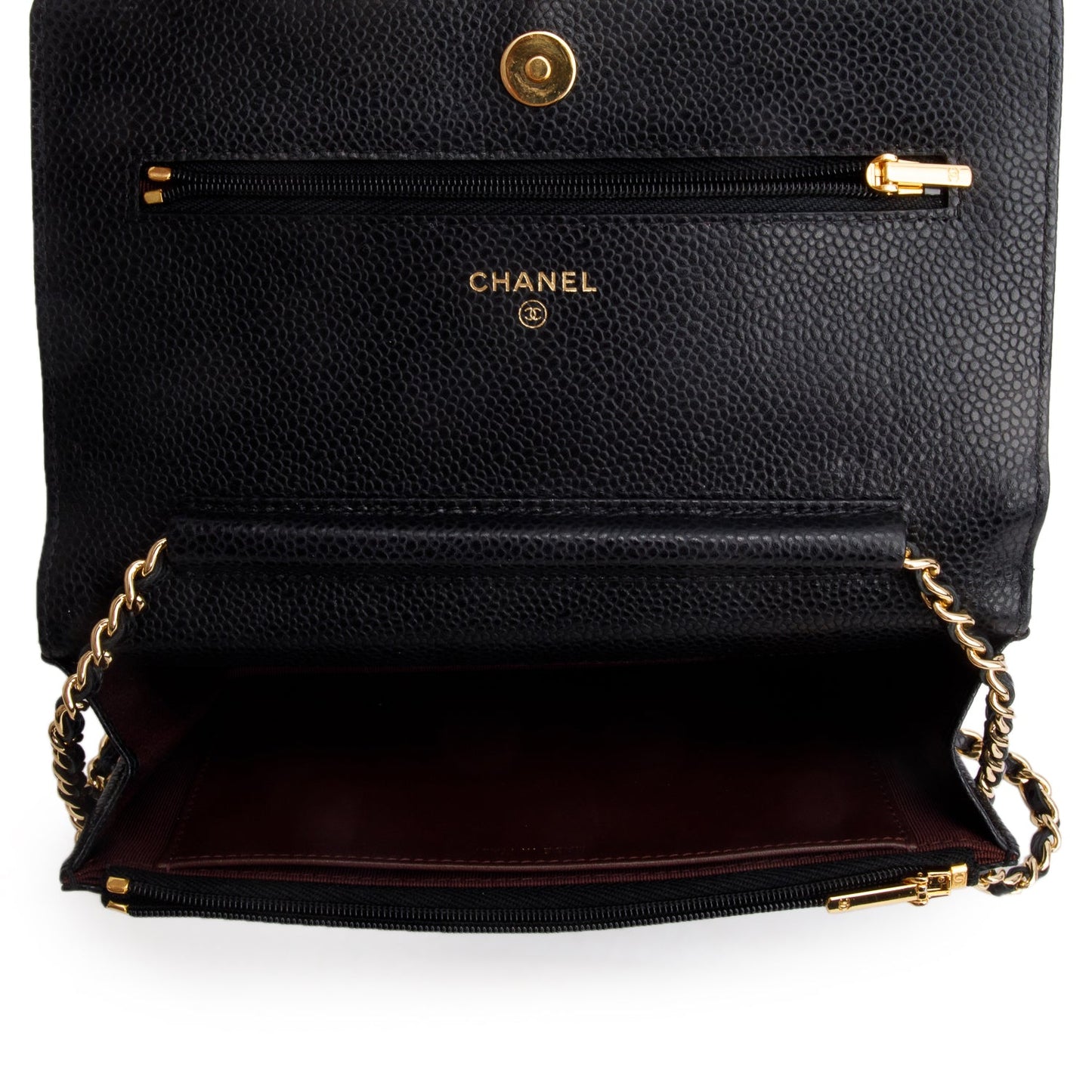 Chanel Black Quilted Caviar Leather Classic Wallet on Chain