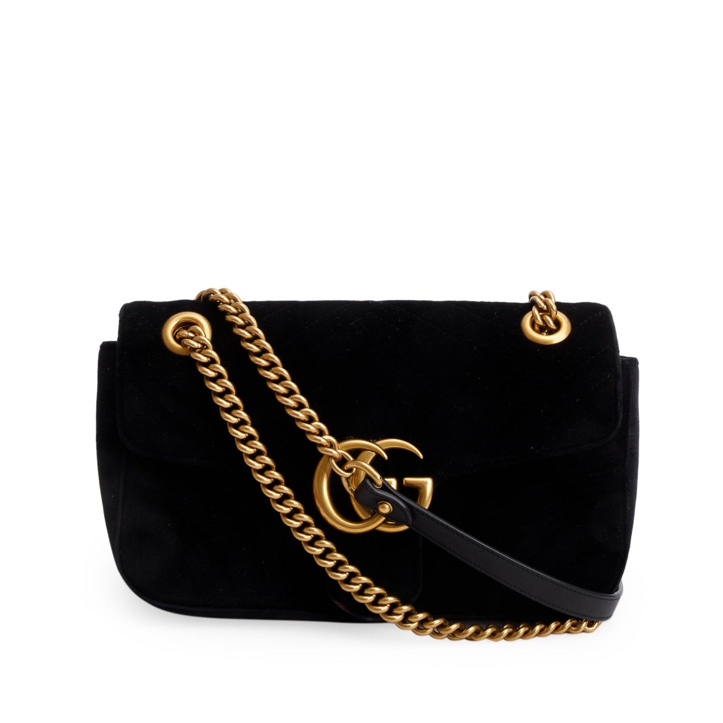 Gucci Black Velvet Matelasse GG Marmont Medium Shoulder Bag