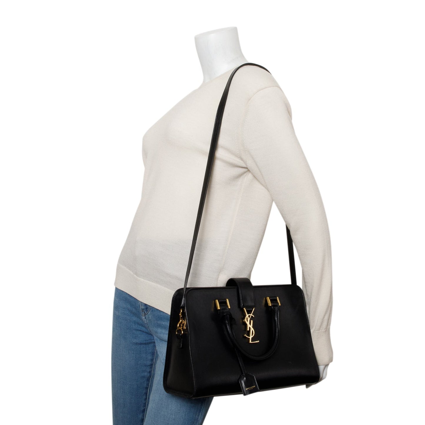 Saint Laurent Black Calfskin Leather Baby Cabas Tote Bag