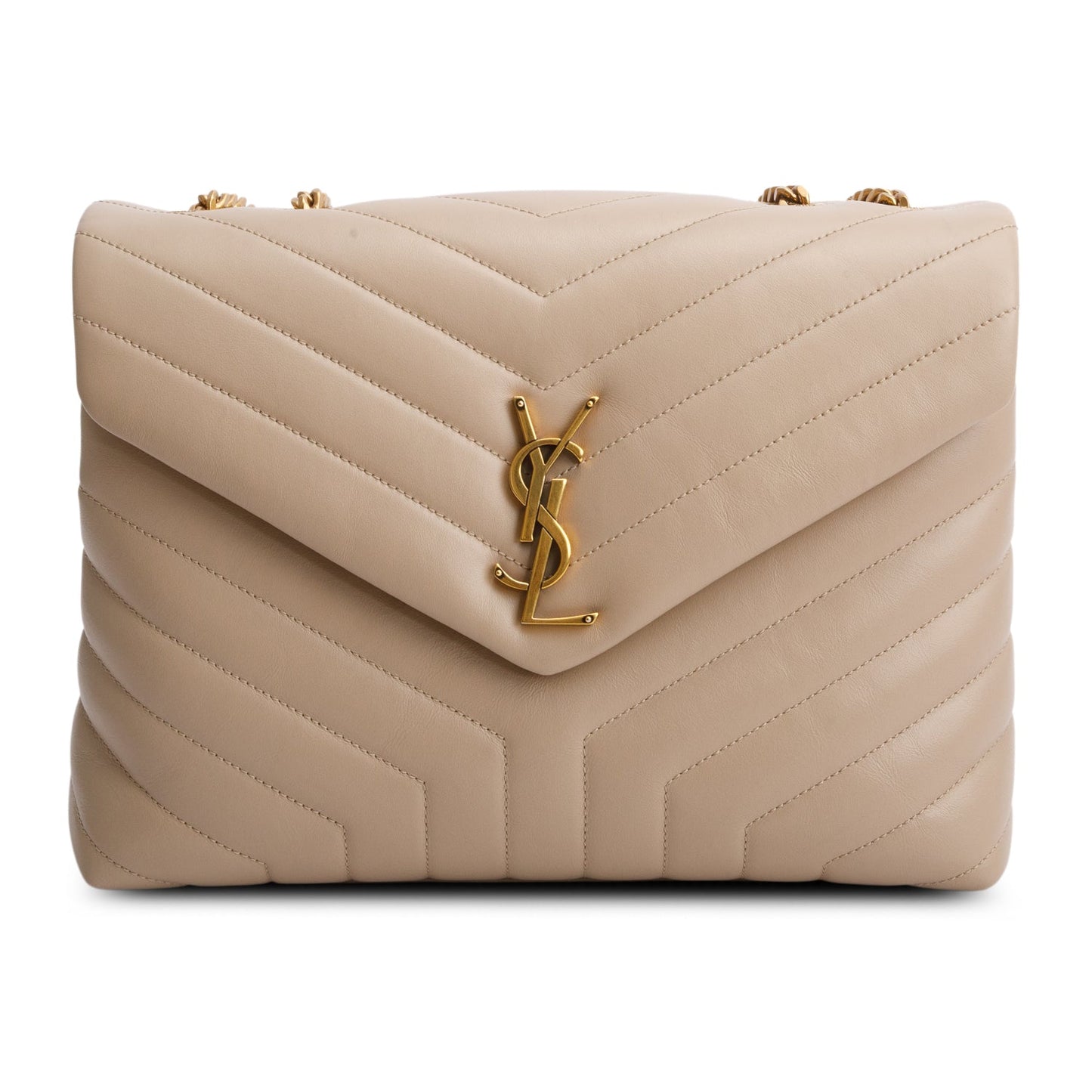 Saint Laurent 2022 Beige Calfskin Y Quilted Monogram Medium Loulou Chain Satchel