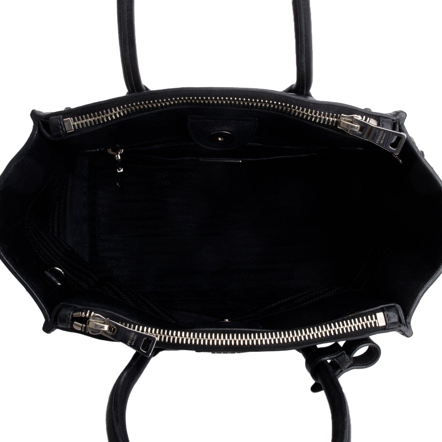 Prada Black Glace Calf Studded Twin Pocket Tote