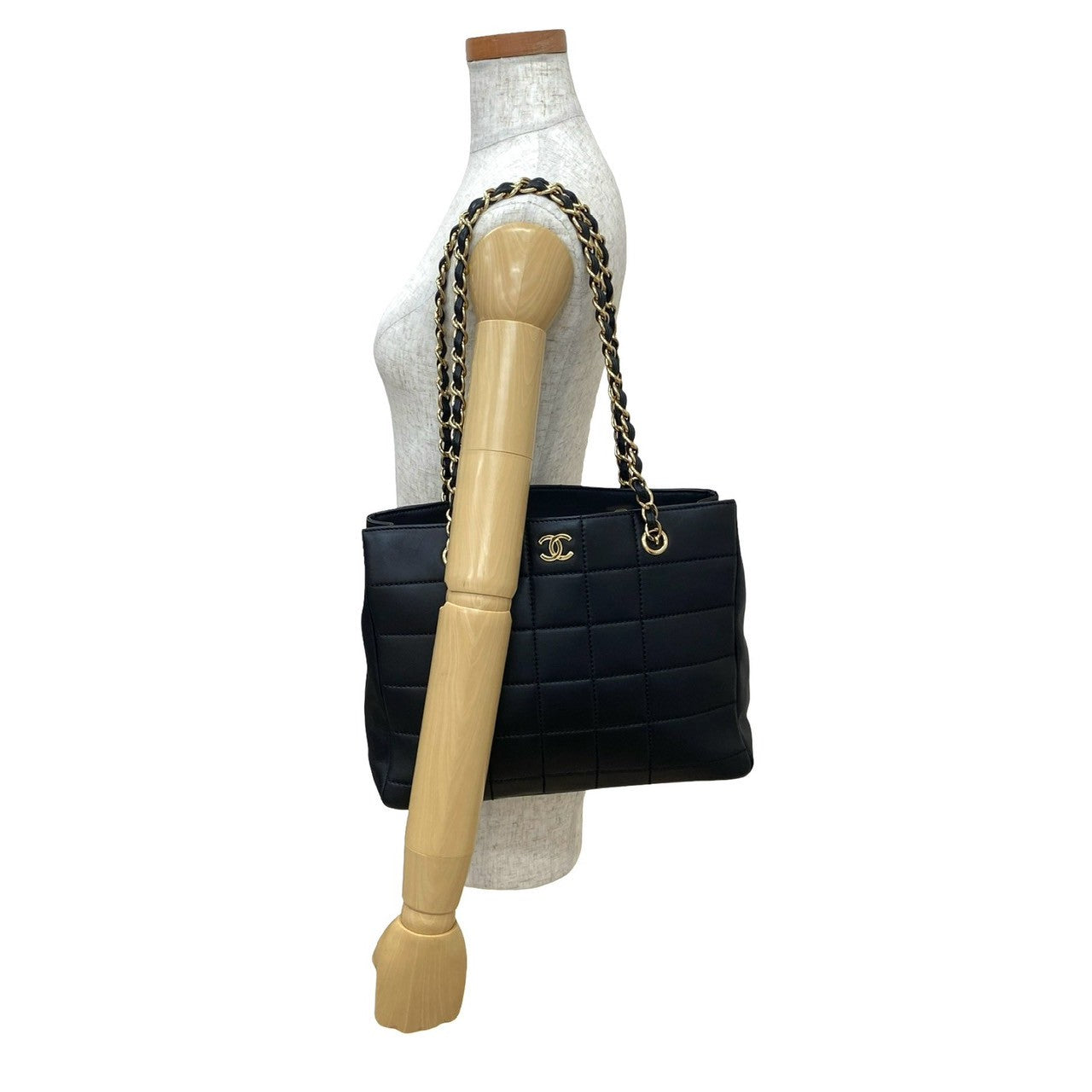 CHANEL Tote Bag lambskin black Chocolate bar