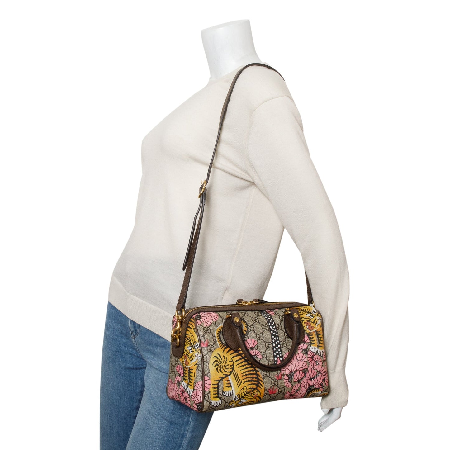 Gucci GG Supreme Monogram Bengal Web Small Boston Bag