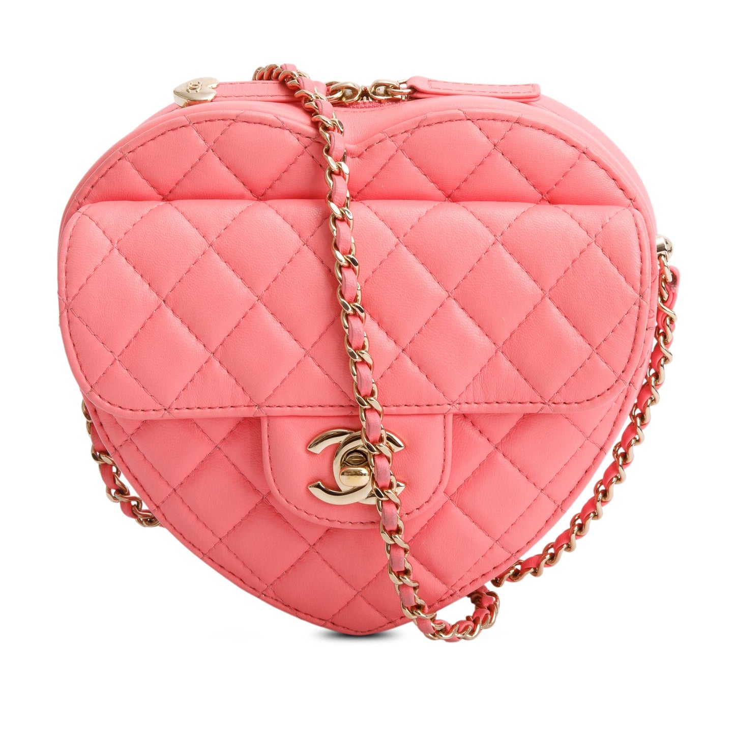 Chanel Pink Lambskin Leather CC In Love Heart Bag