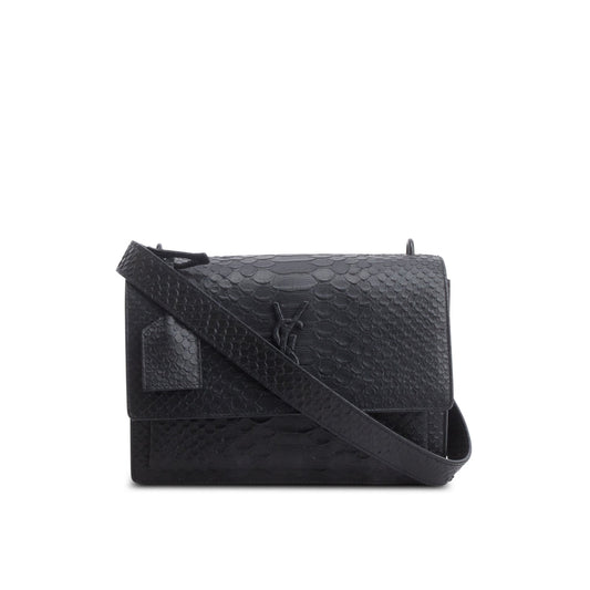 Saint Laurent So Black Python Embossed Calfskin Leather Medium Sunset Shoulder Bag