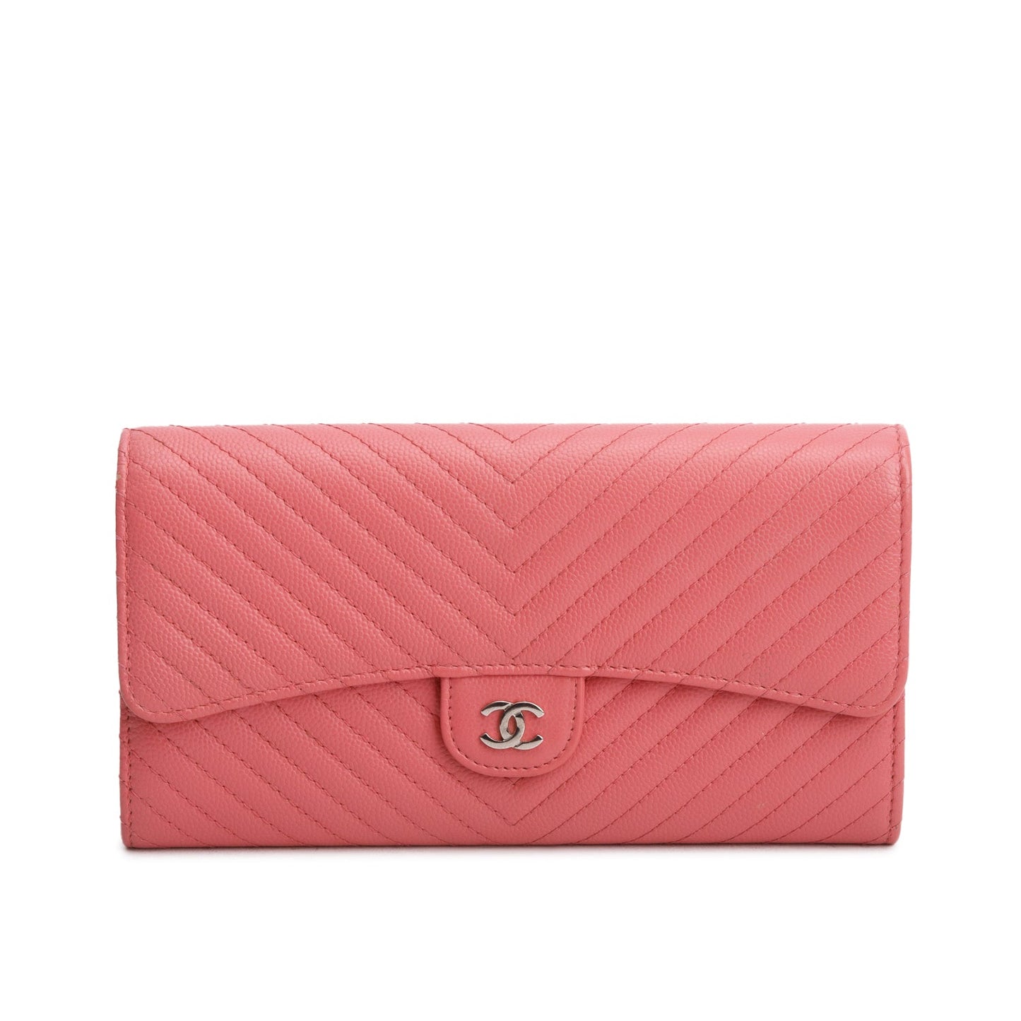 Chanel Pink Chevron Caviar Leather Classic Long Flap Wallet