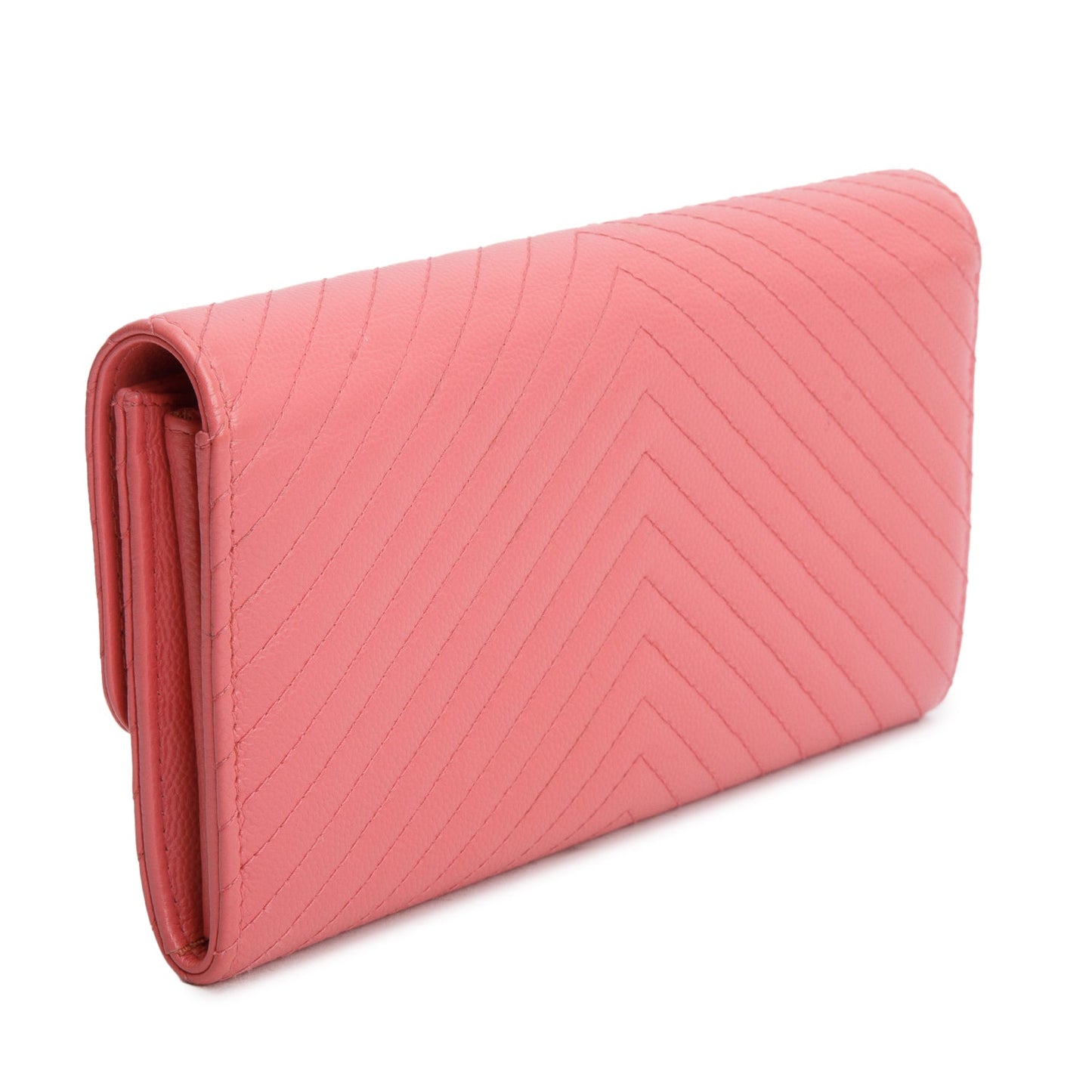Chanel Pink Chevron Caviar Leather Classic Long Flap Wallet