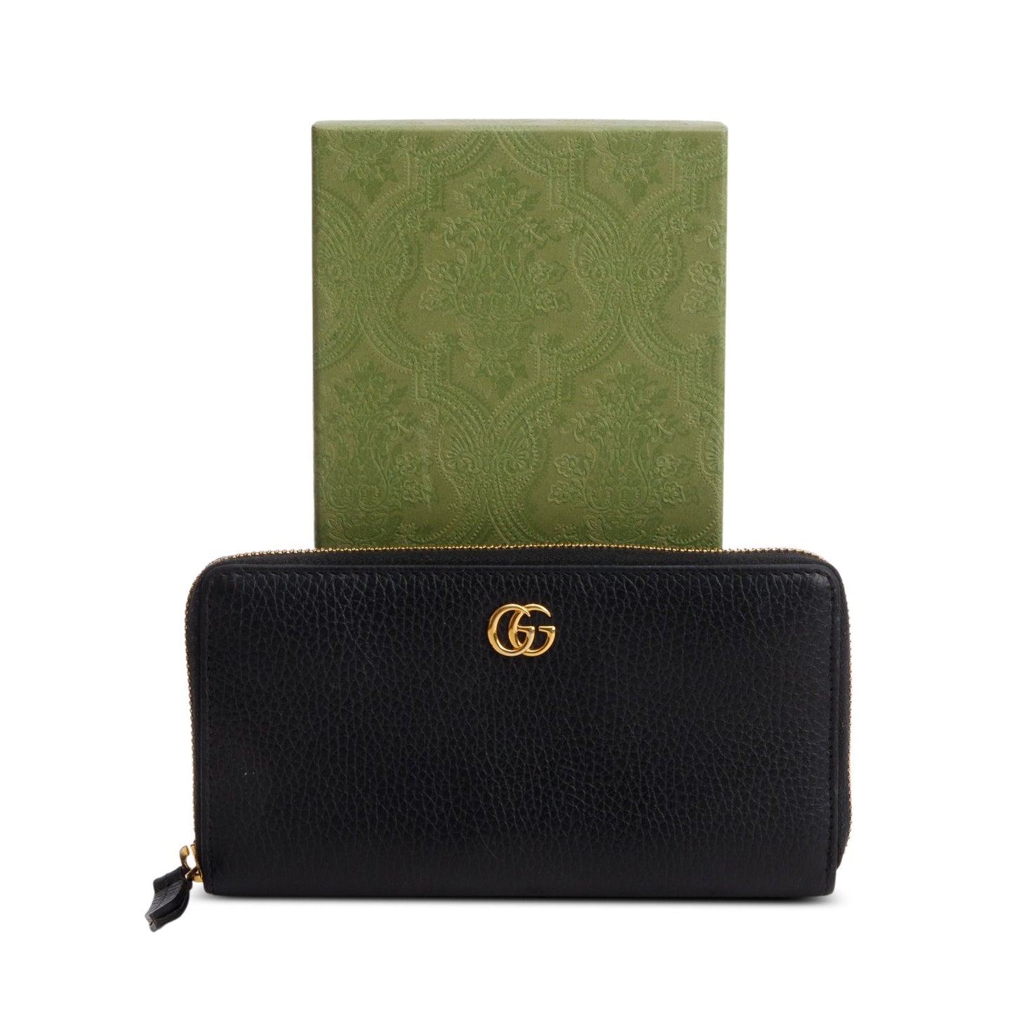 Gucci Black Calfskin Leather GG Marmont Zip Around Wallet
